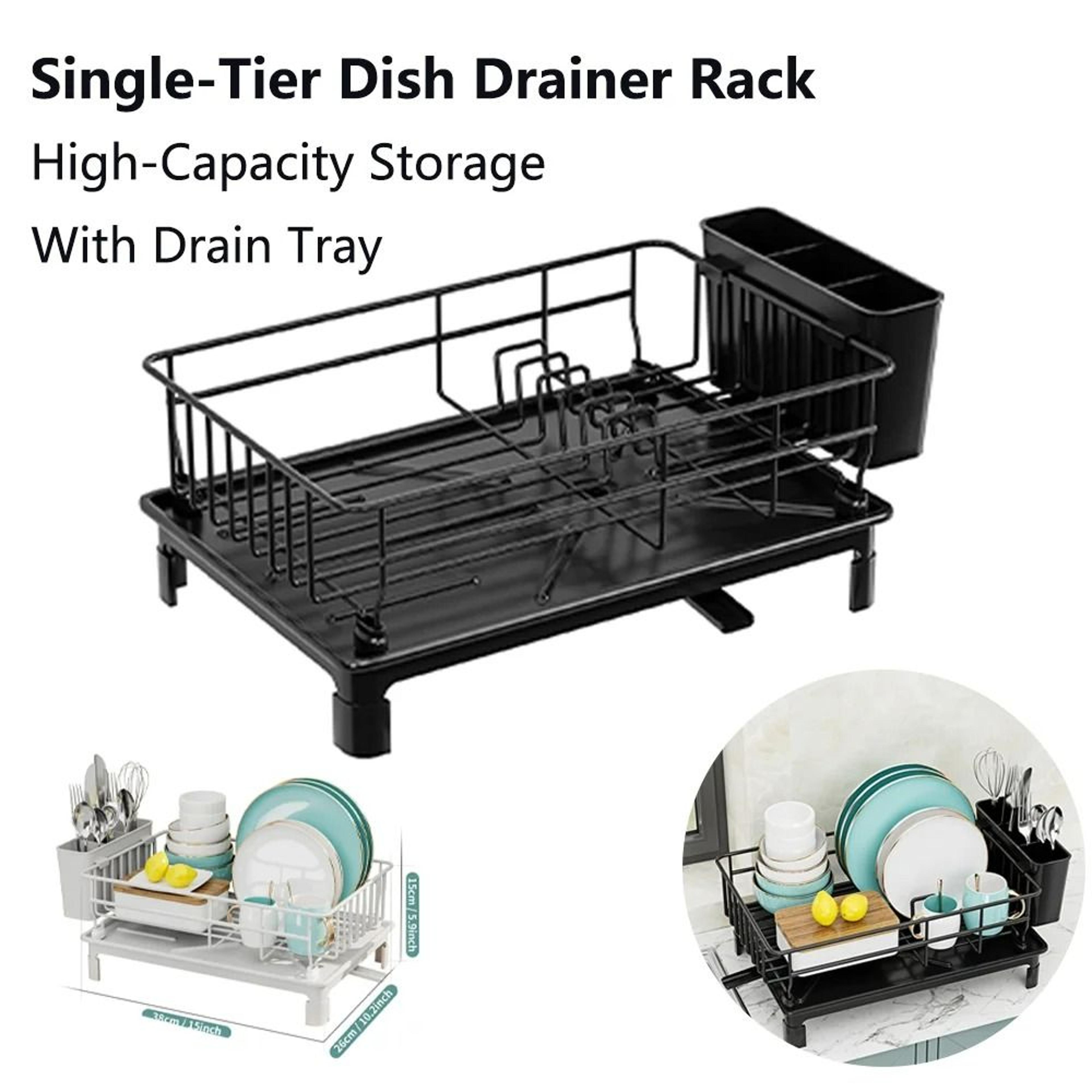multi-functional kitchen countertop dish rack and stackable cabinet plate organizer