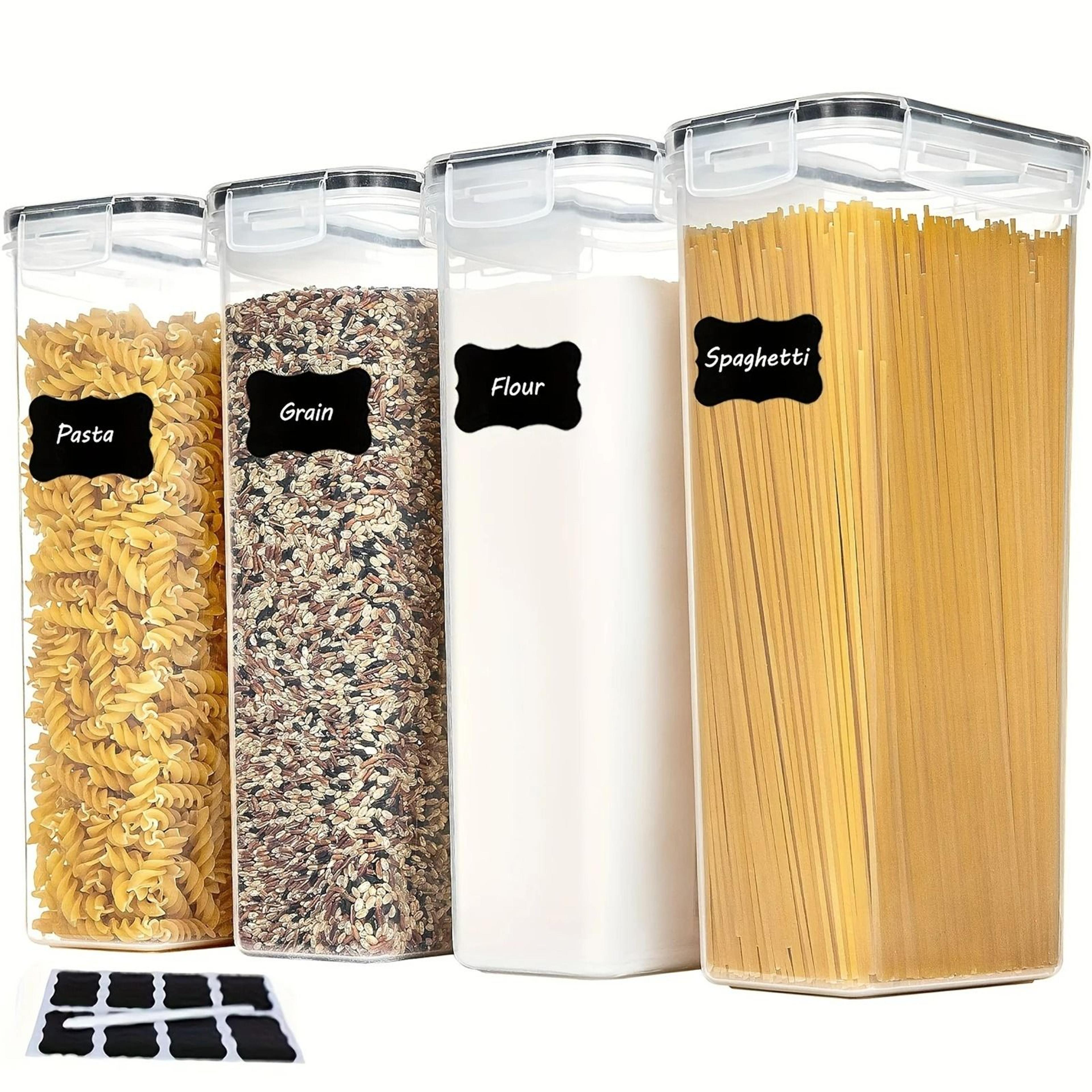 airtight large food storage containers and 4-piece stackable pasta pantry organizers