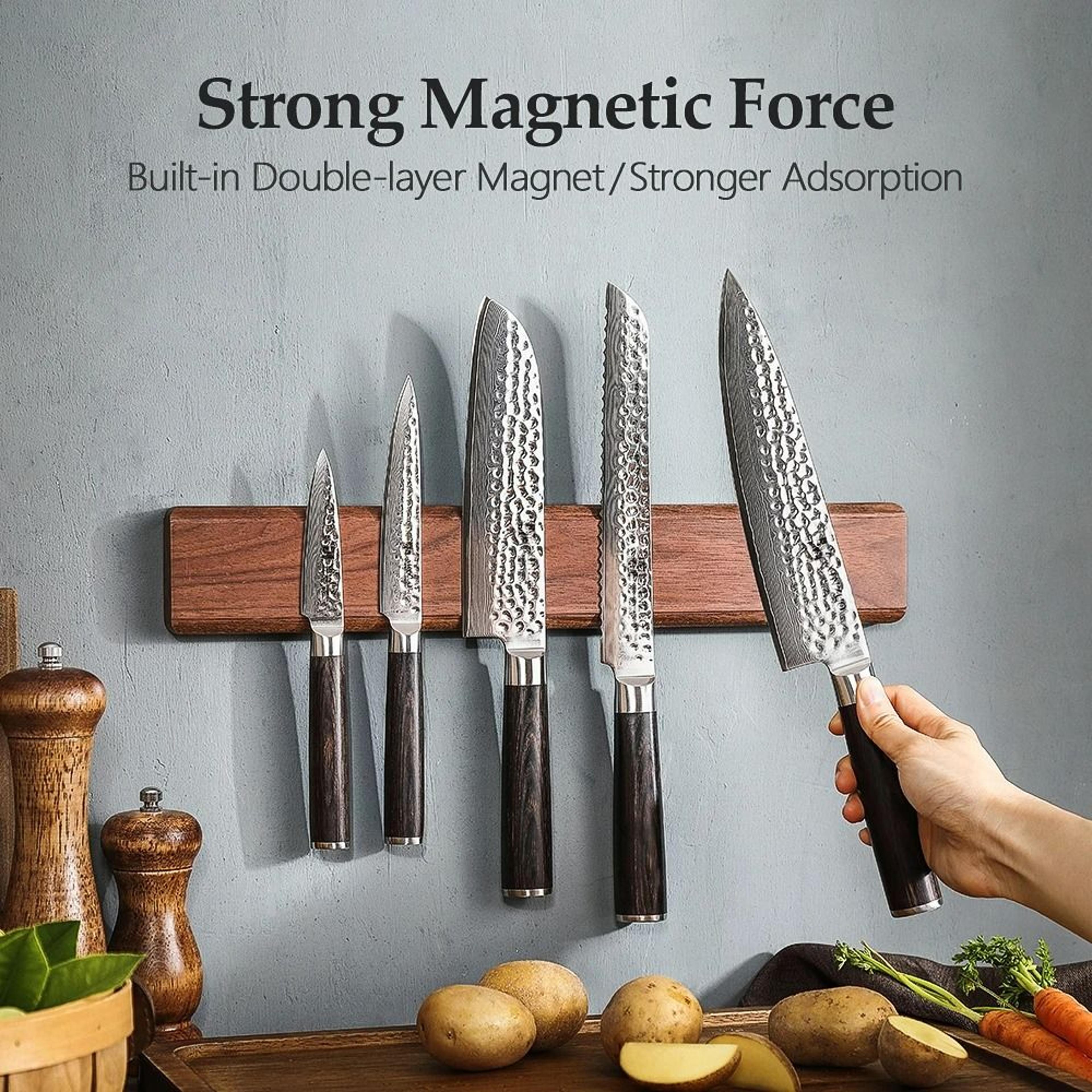 16-inch walnut solid wood magnetic knife holder and dual-row heavy-duty wall rack