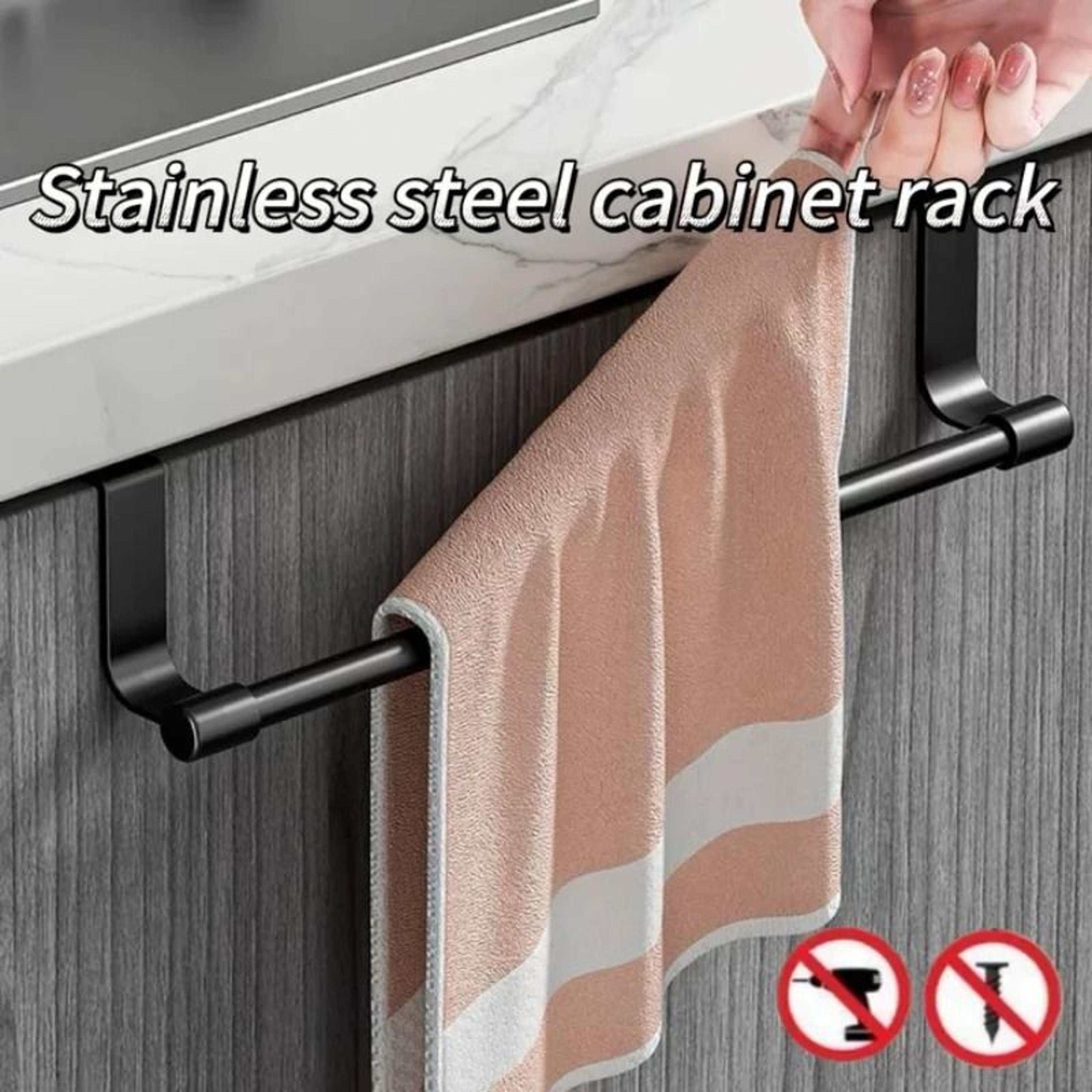 over-the-door stainless steel towel bar and cabinet door hanging storage organizer