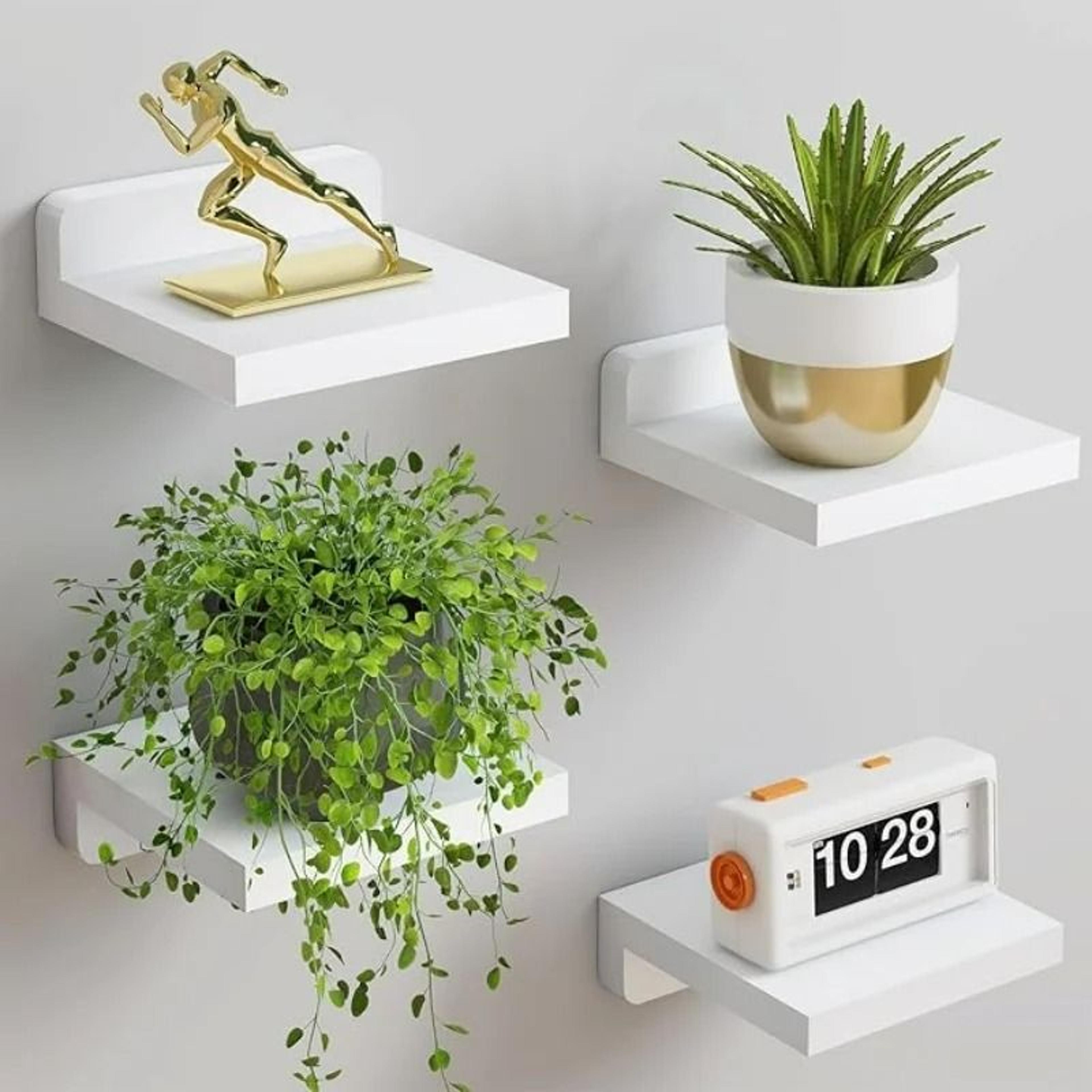 4 pcs white floating shelves for wall rustic wood small wall mounted shelves
