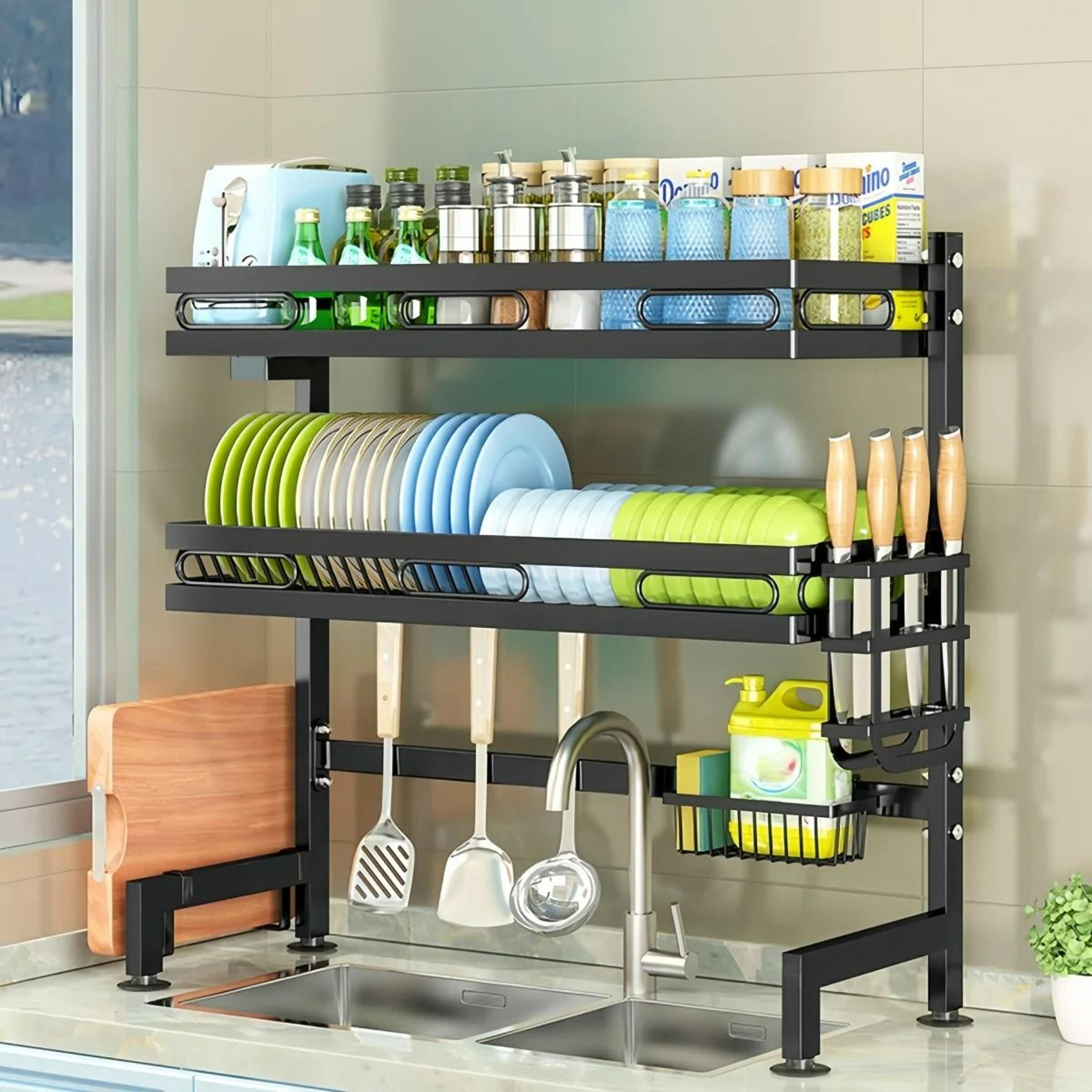 2-tier over-the-sink dish drying rack & kitchen organizer