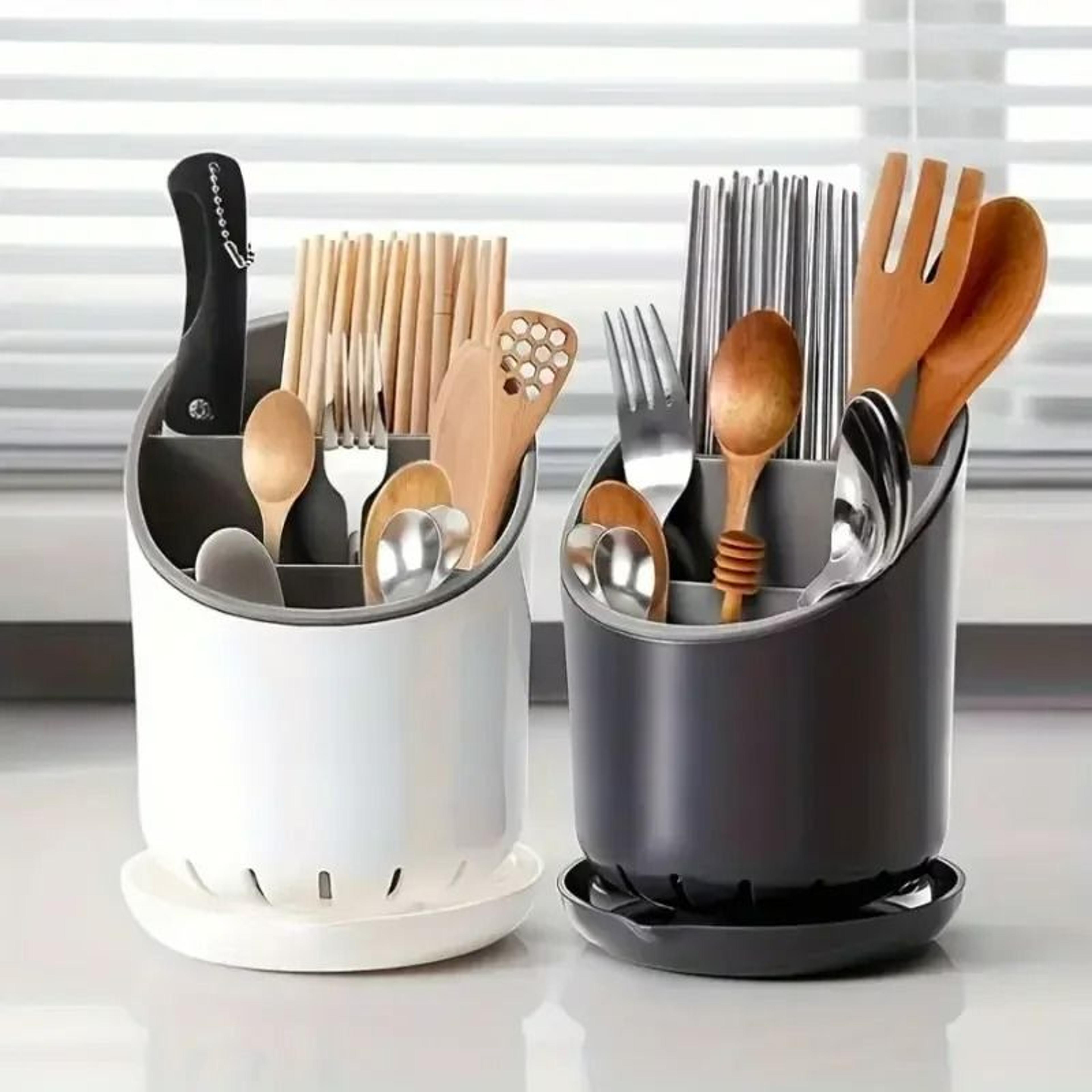 multi-zone cutlery draining holder & countertop drying caddy