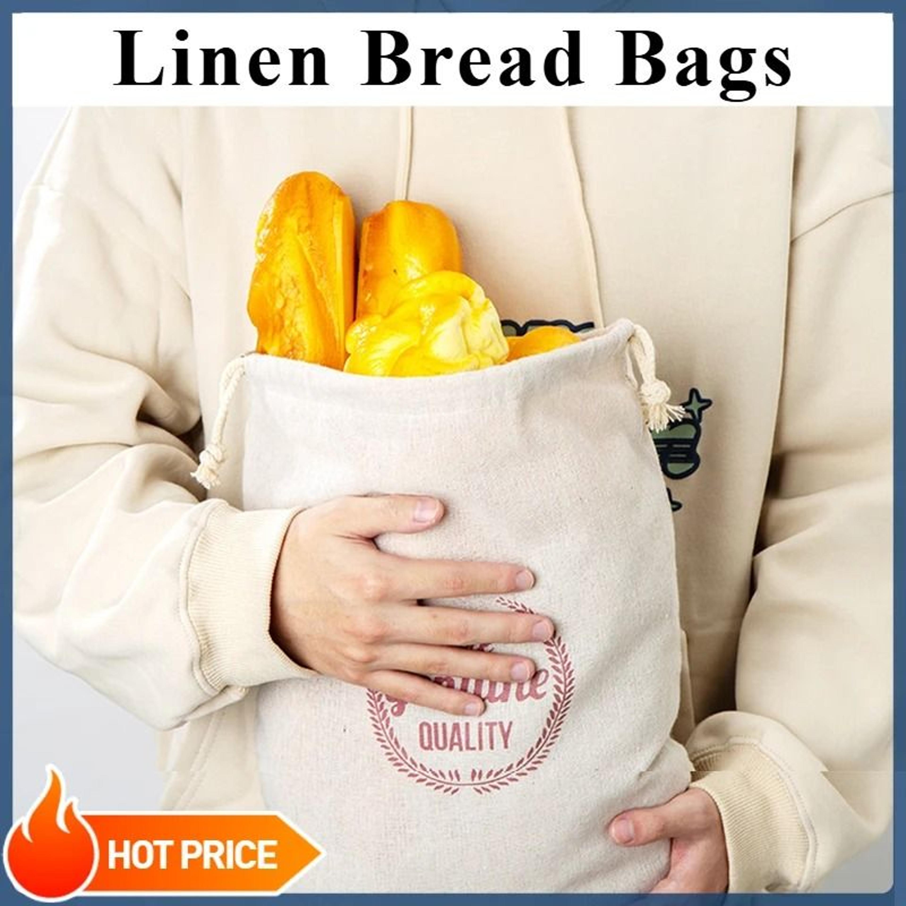 reusable linen drawstring bread storage bag