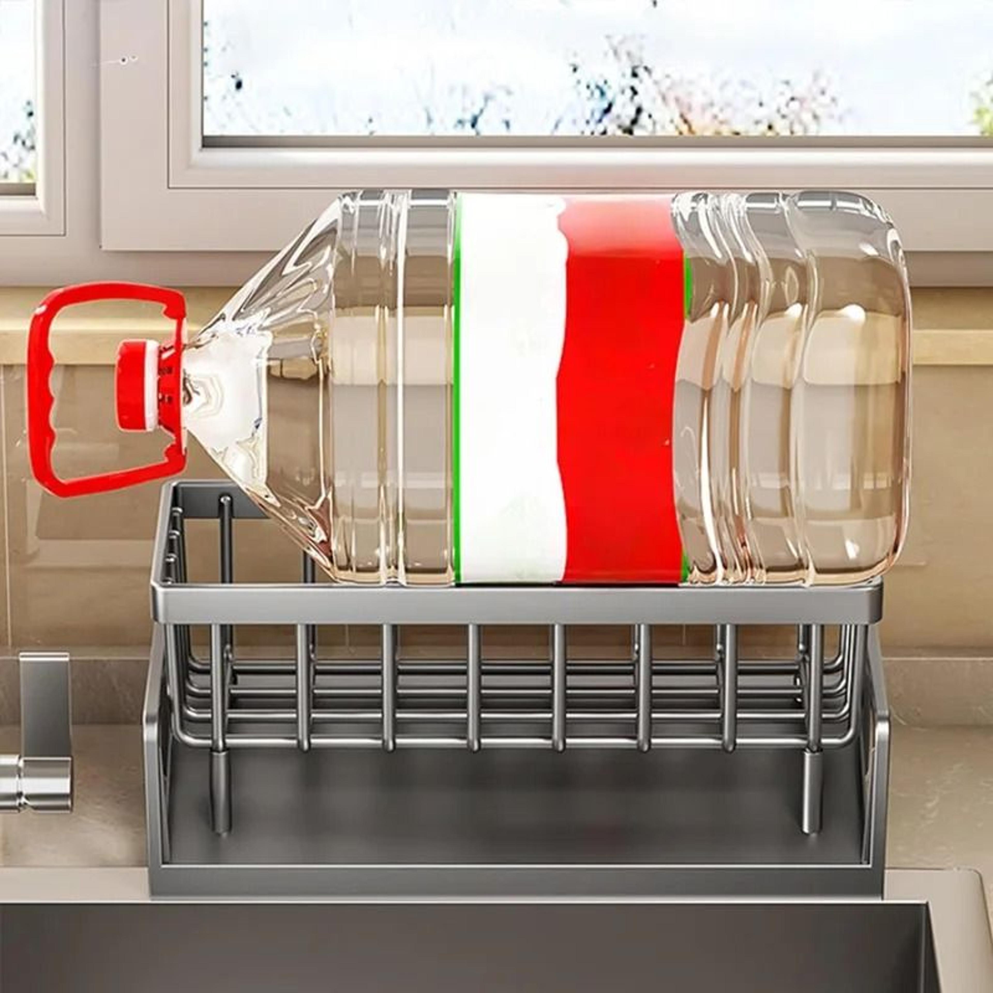 over-sink sponge storage rack and soap dispenser caddy