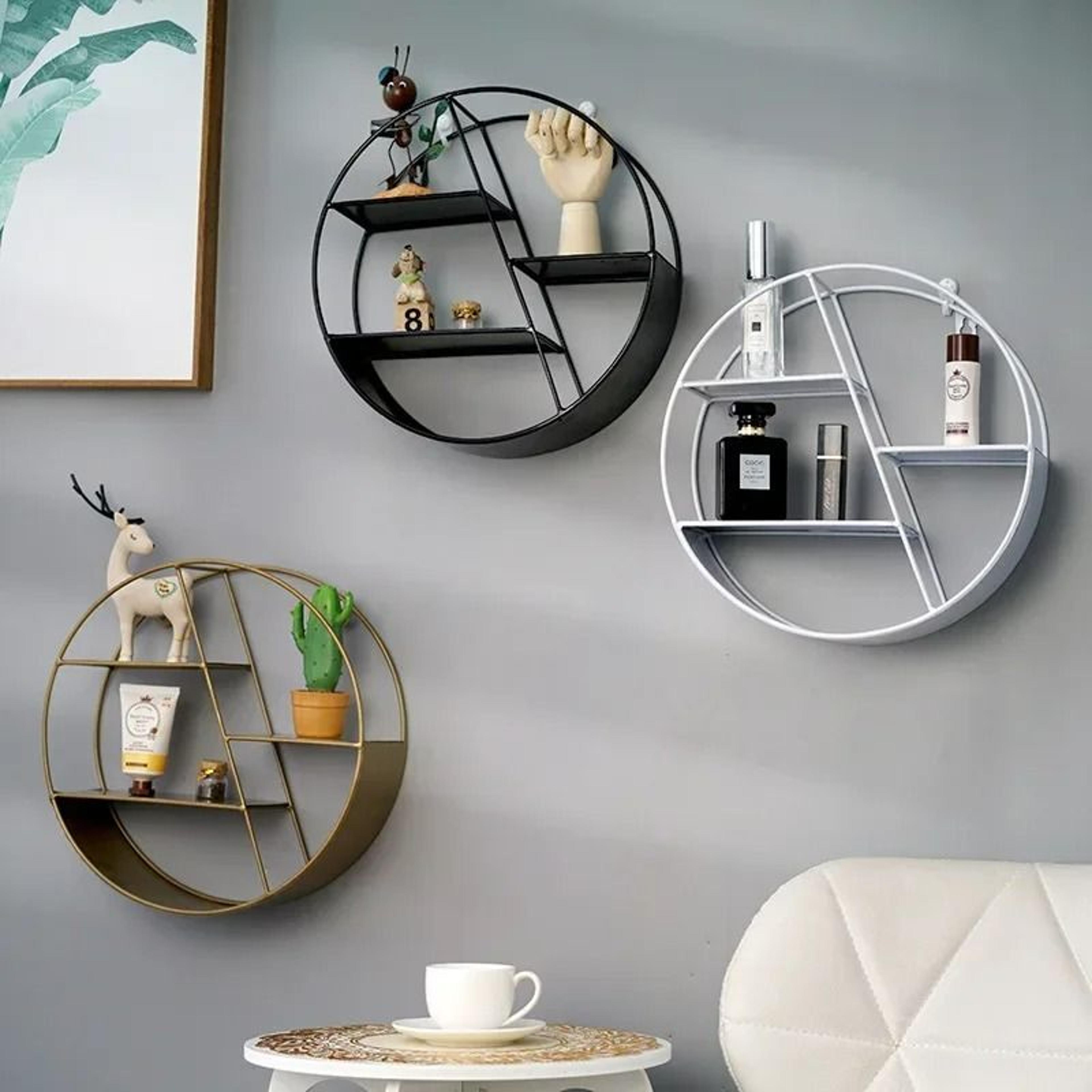wall mounted circular floating shelf - geometric nordic decorative display rack