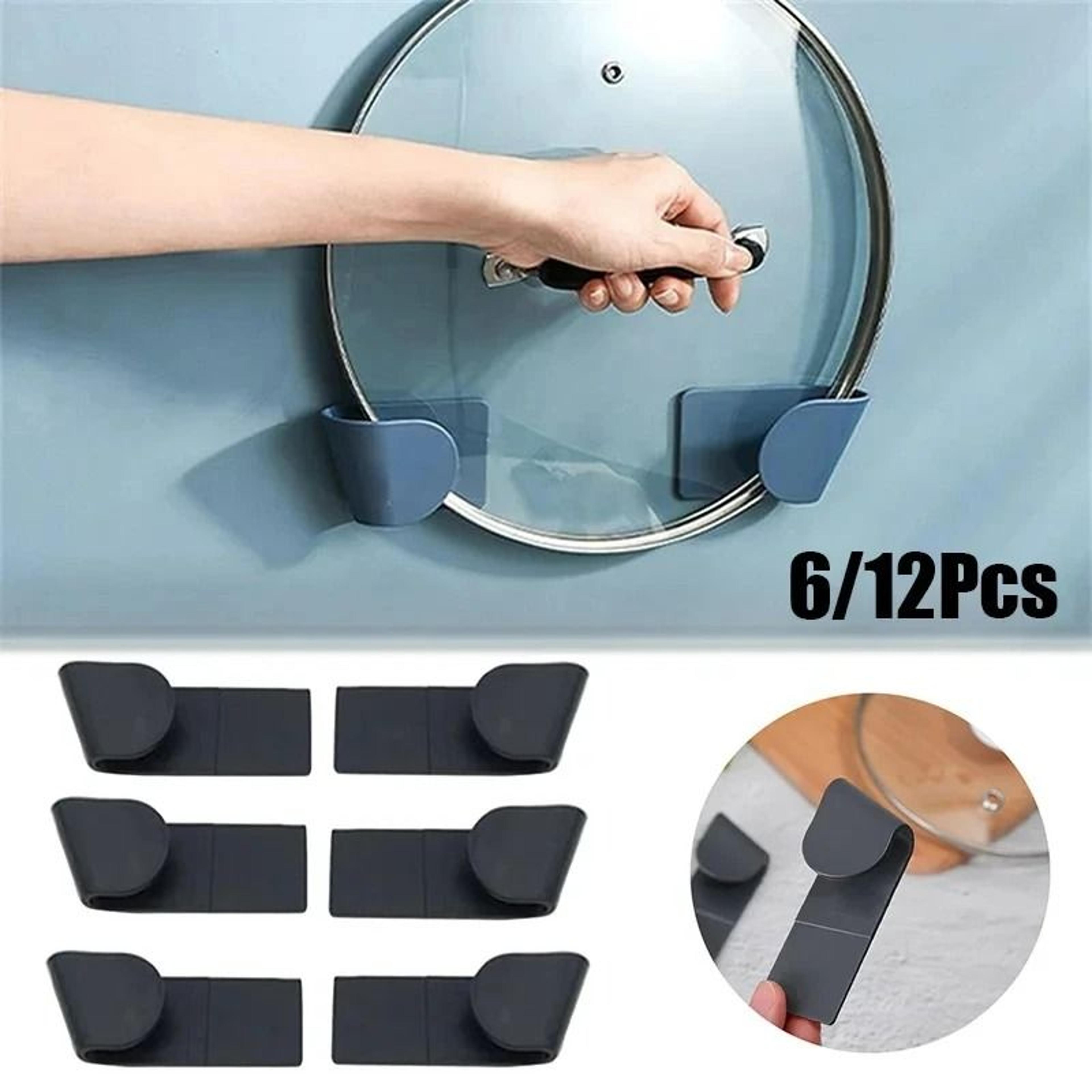 adjustable wall-mounted pot lid holder - drill-free kitchen cabinet organizer hooks