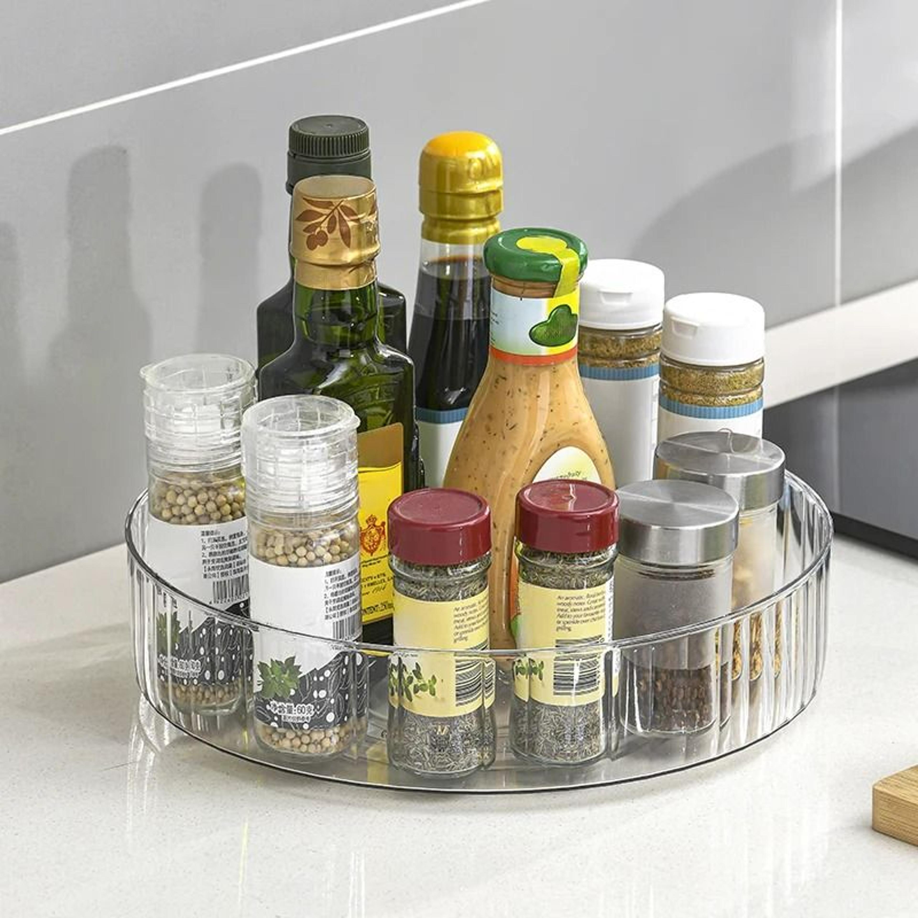 360° rotating lazy susan organizer - premium clear turntable storage tray for fridge, pantry, and countertop