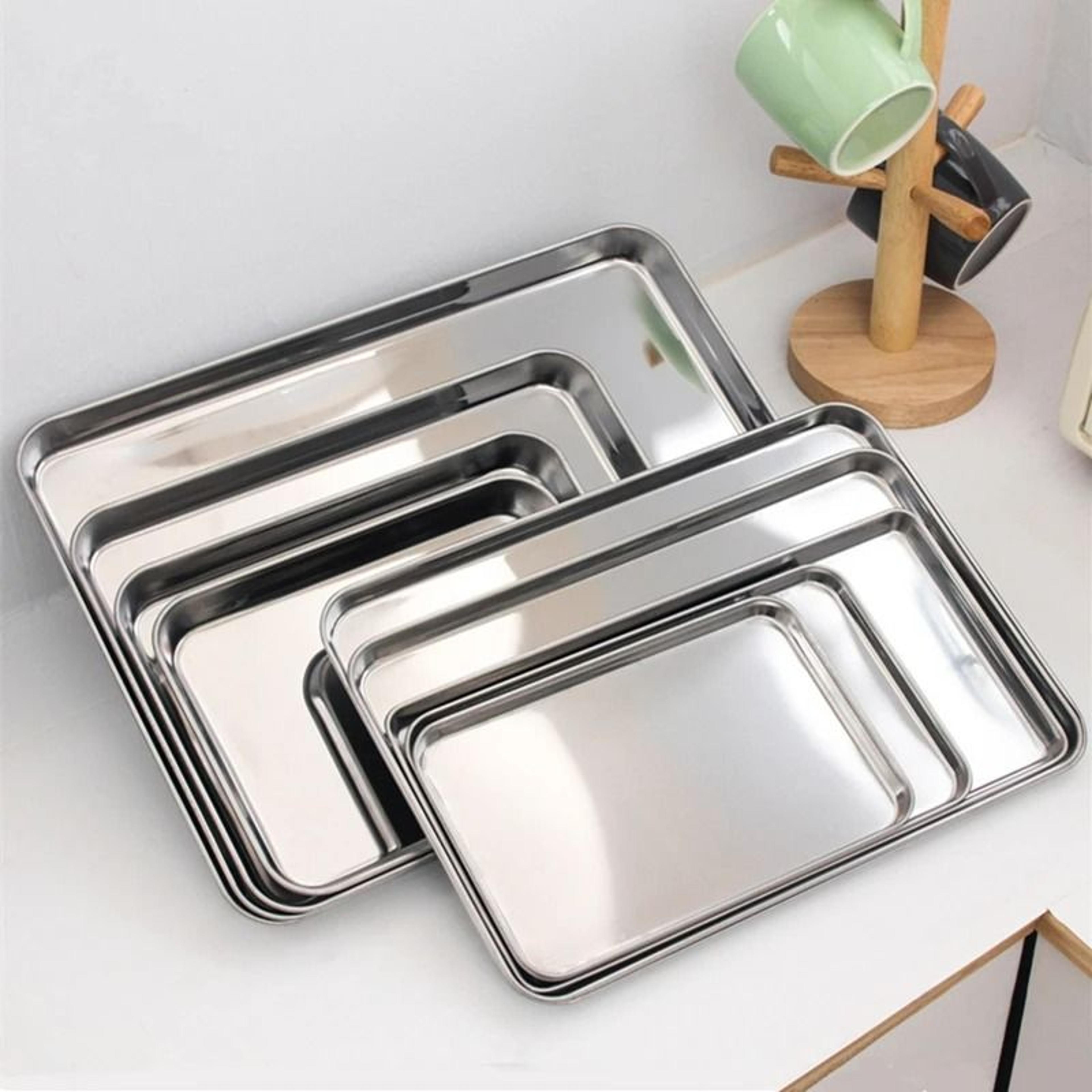 commercial stainless steel food storage and baking trays - premium rectangular pastry plates and serving dishes