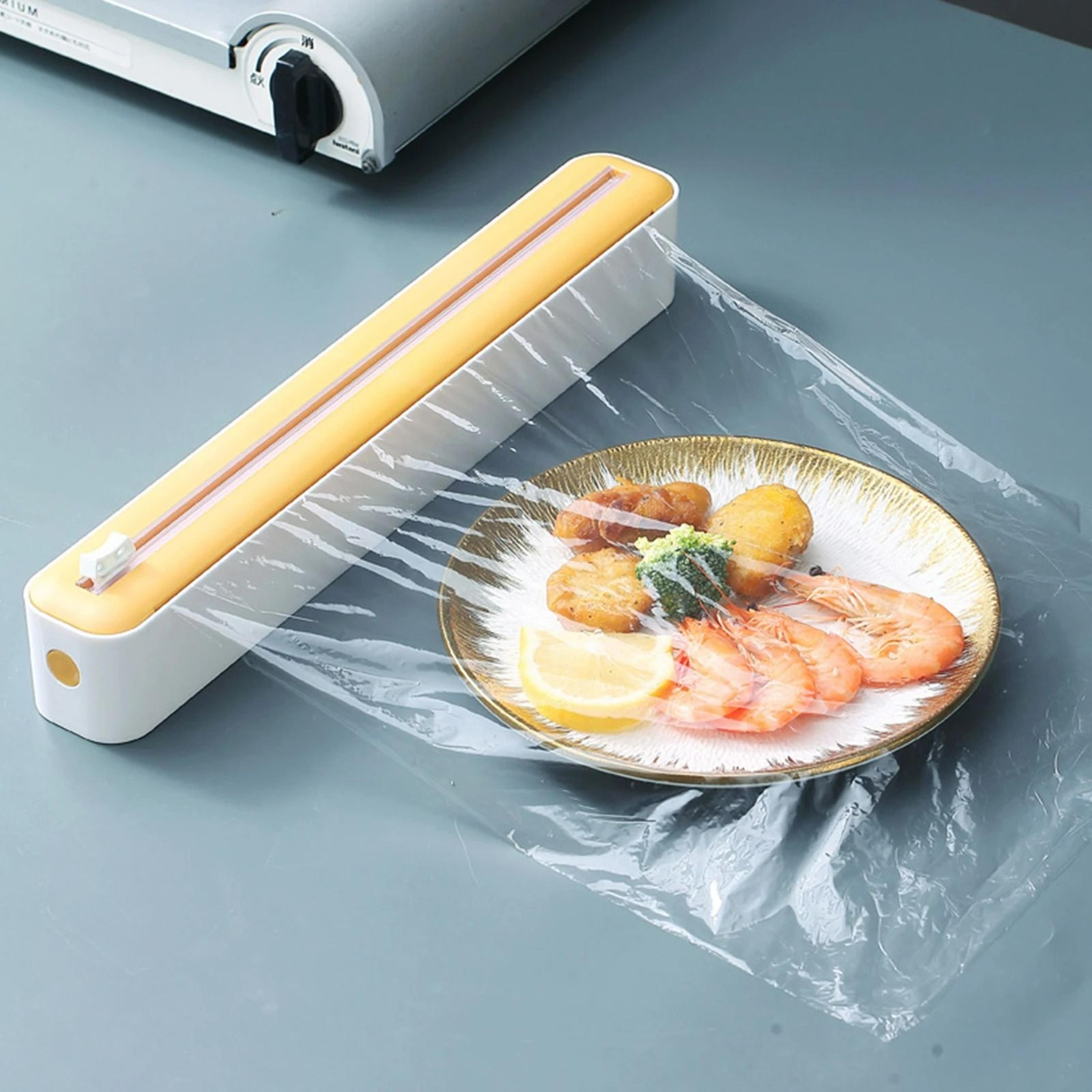 refillable cling film dispenser - wall-mounted plastic wrap storage box with precision safety slide cutter