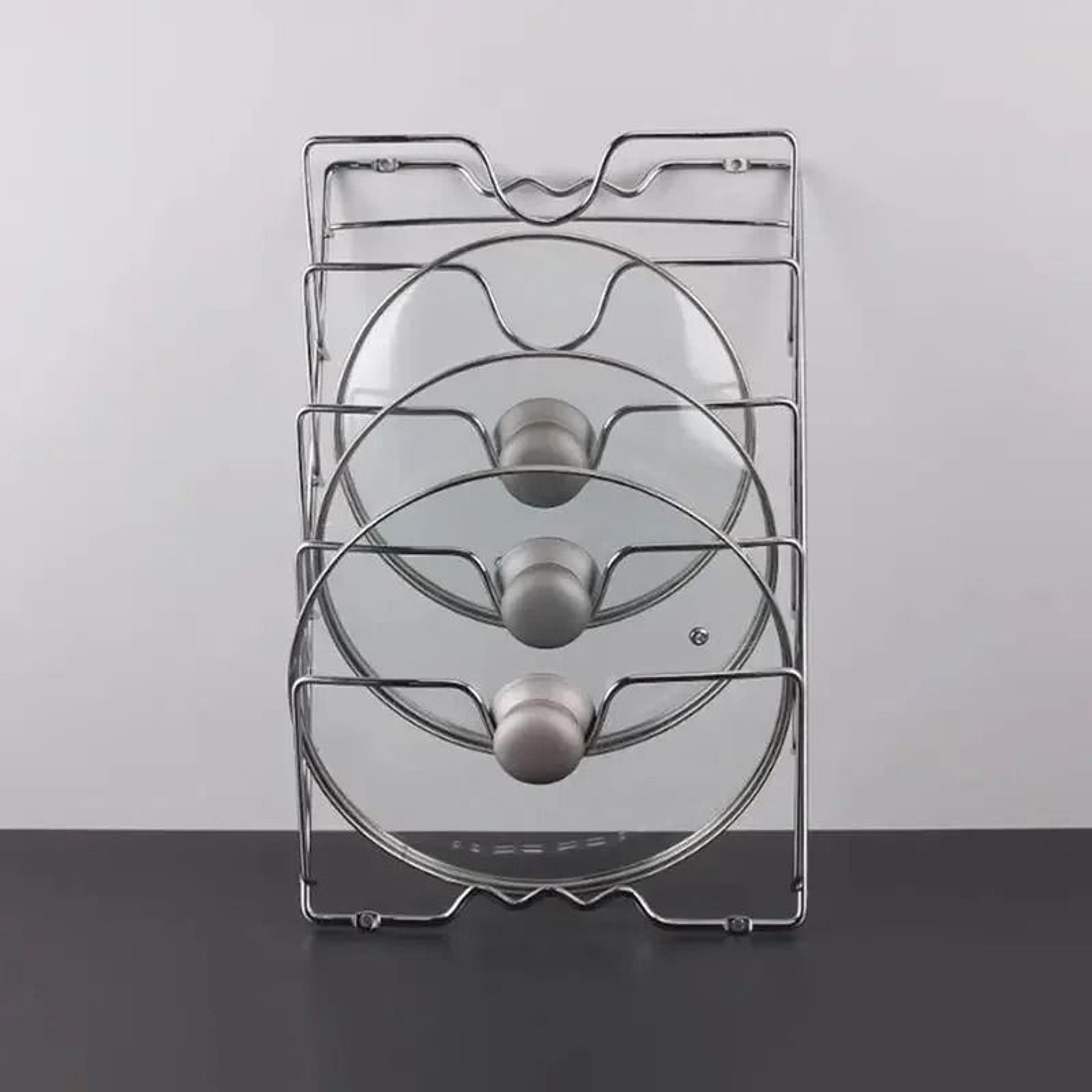 stainless steel pot lid holder - heavy-duty tabletop pan cover rack and kitchen organizer stand