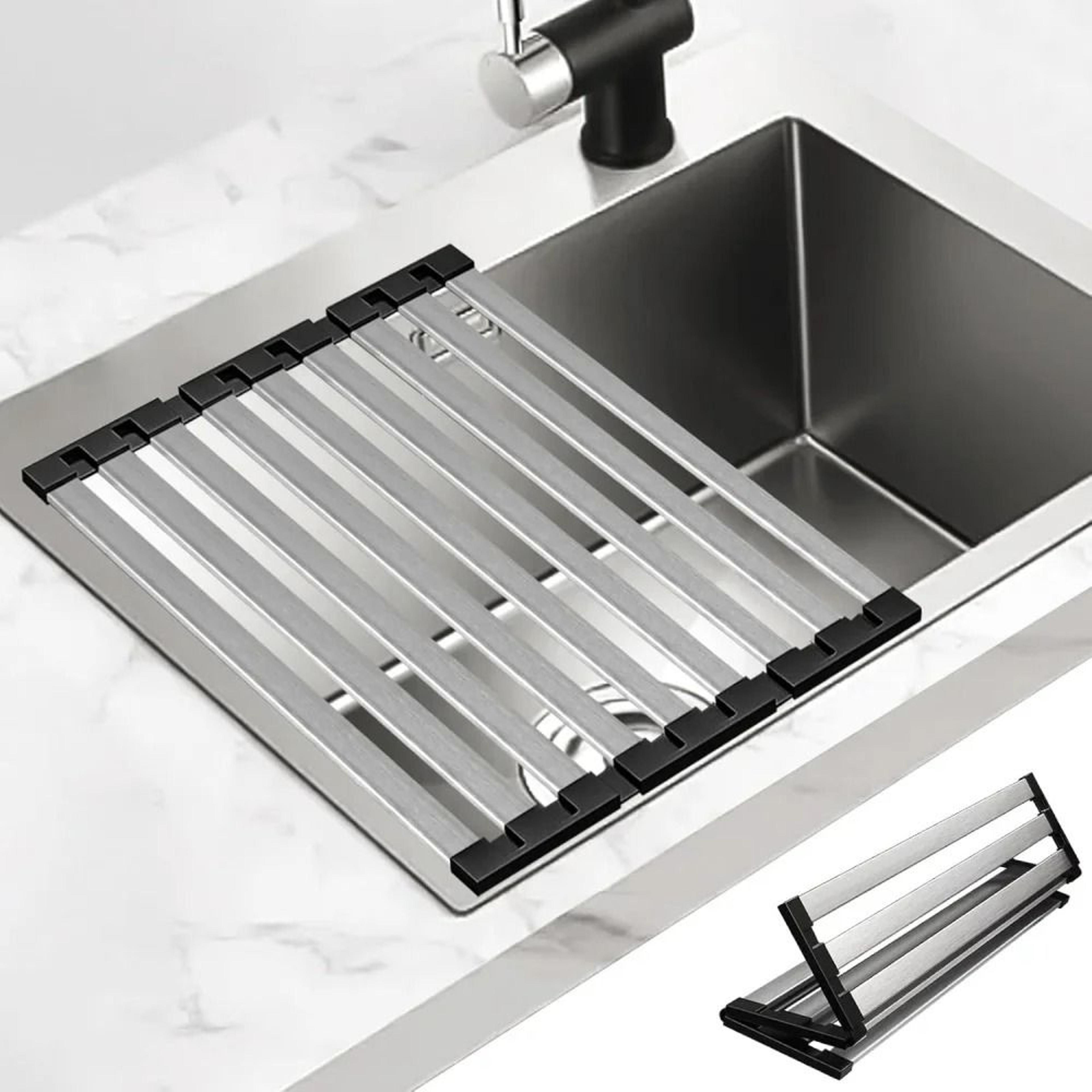 stainless steel sink drain rack - foldable retractable dish storage & drying basket