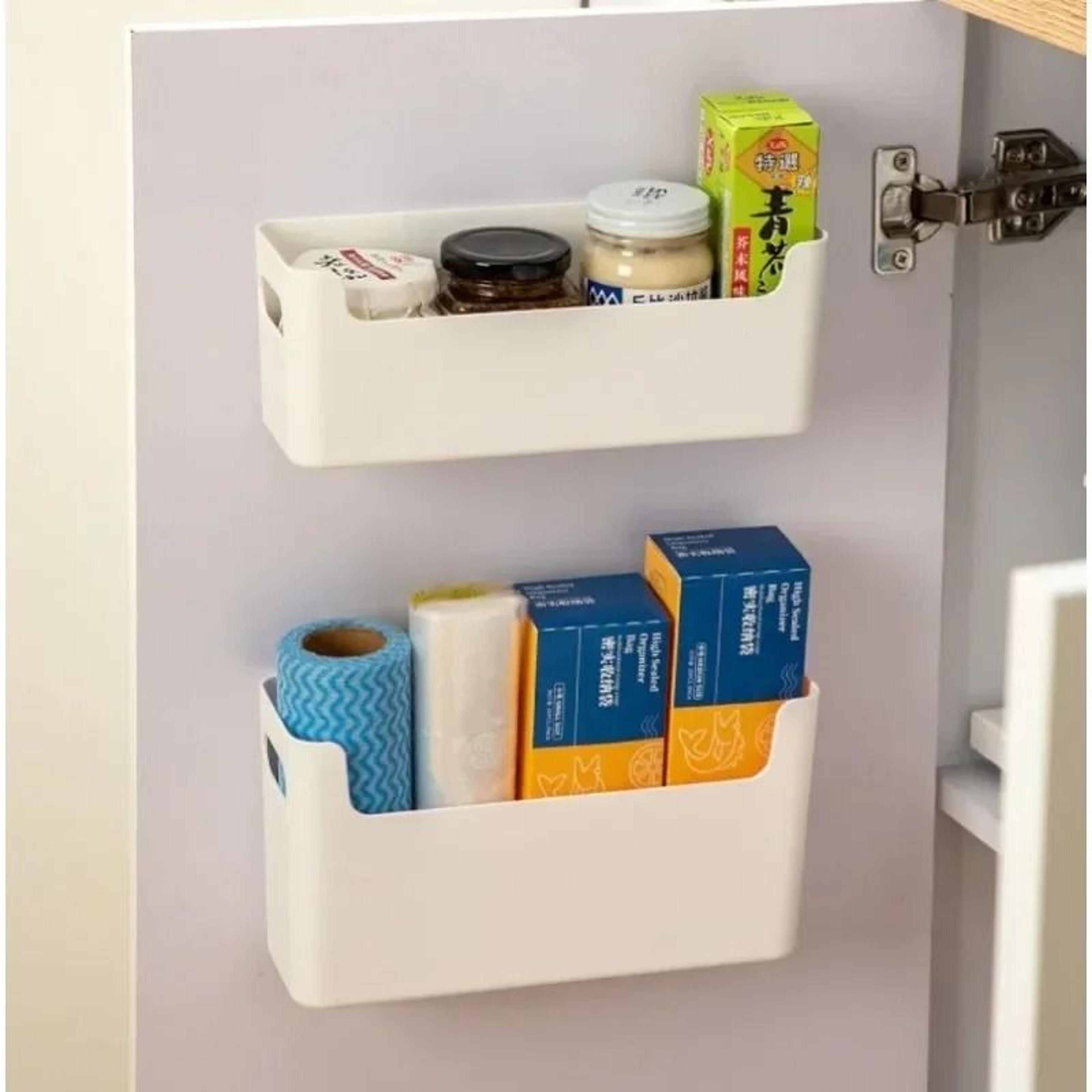 non-perforated cling film rack - adhesive inside cabinet wall shelf & door organizer for kitchen