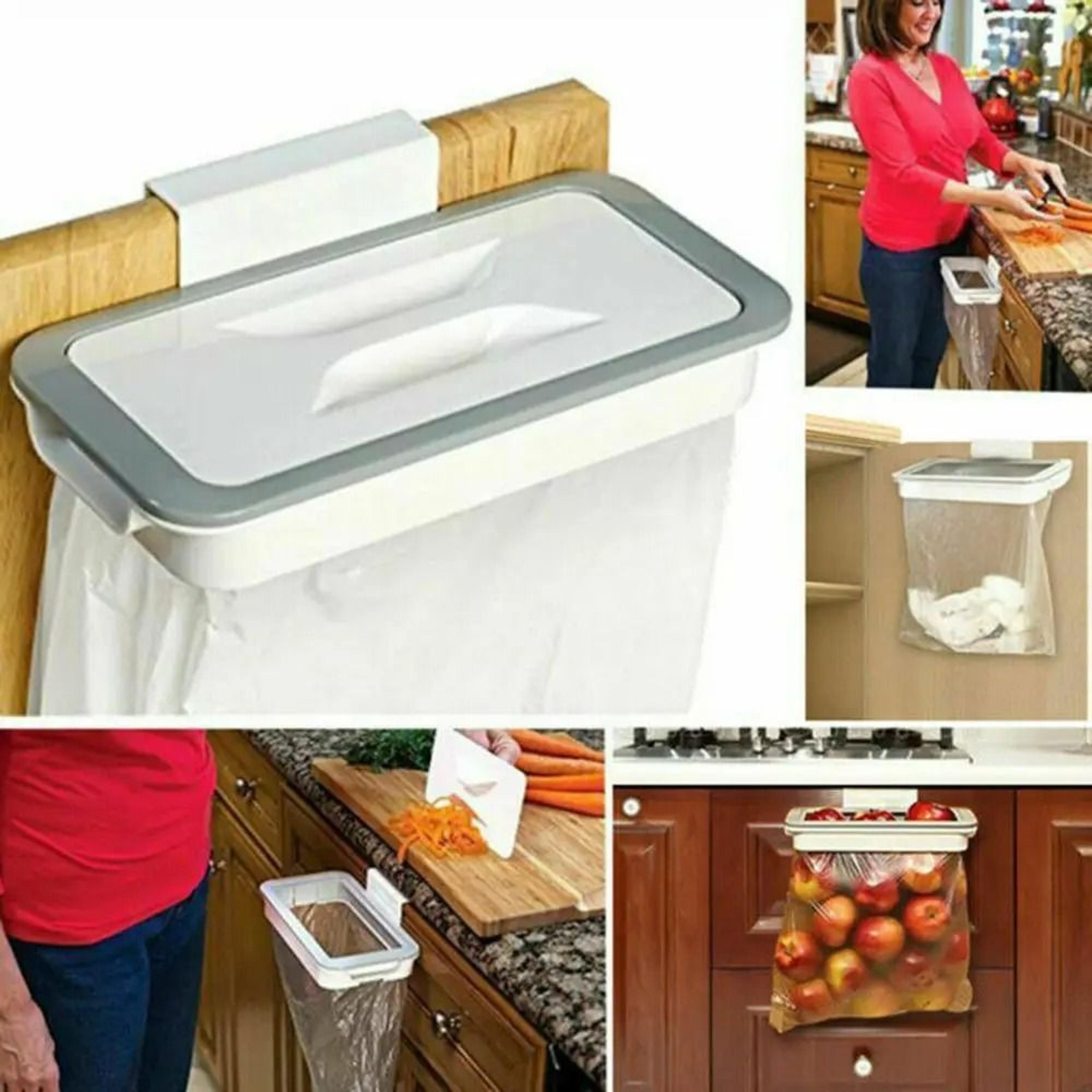 over-the-cabinet trash bag holder - hanging kitchen cupboard waste & garbage rack organizer