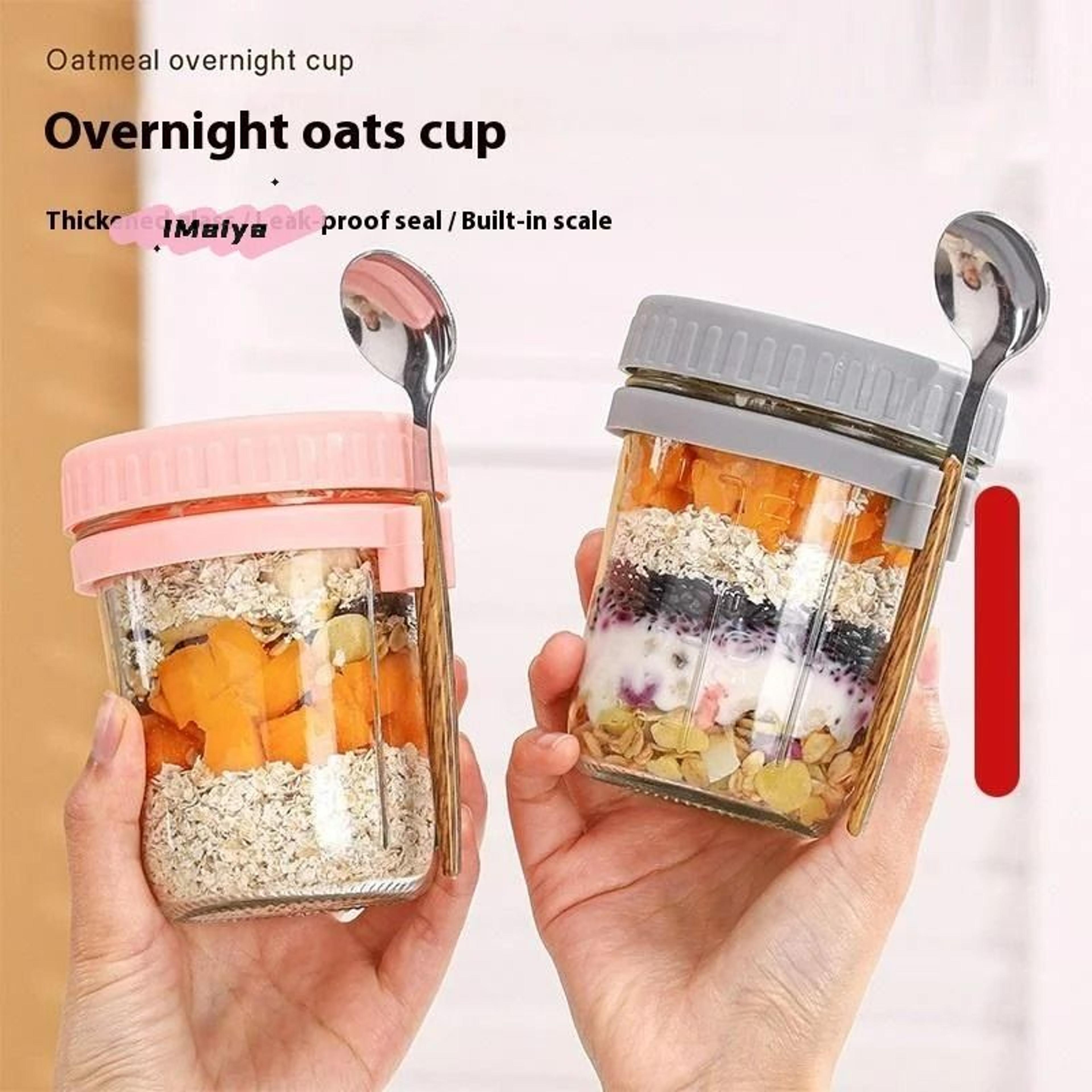 glass overnight oats jar with spoon - airtight breakfast oatmeal container & food storage organizer