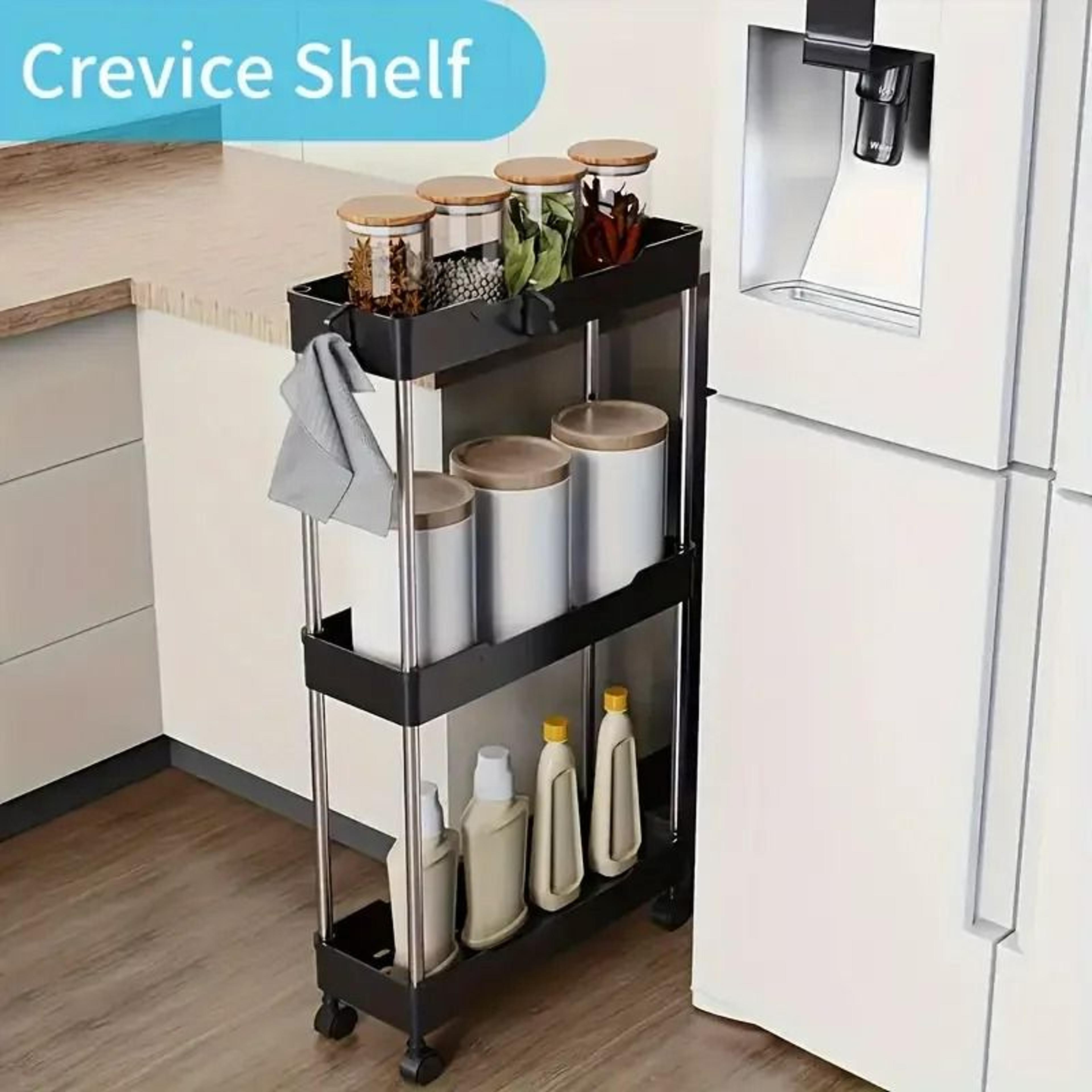 3-tier ultra-thin rolling storage cart - multi-function slim sliding shelves for kitchen & bathroom