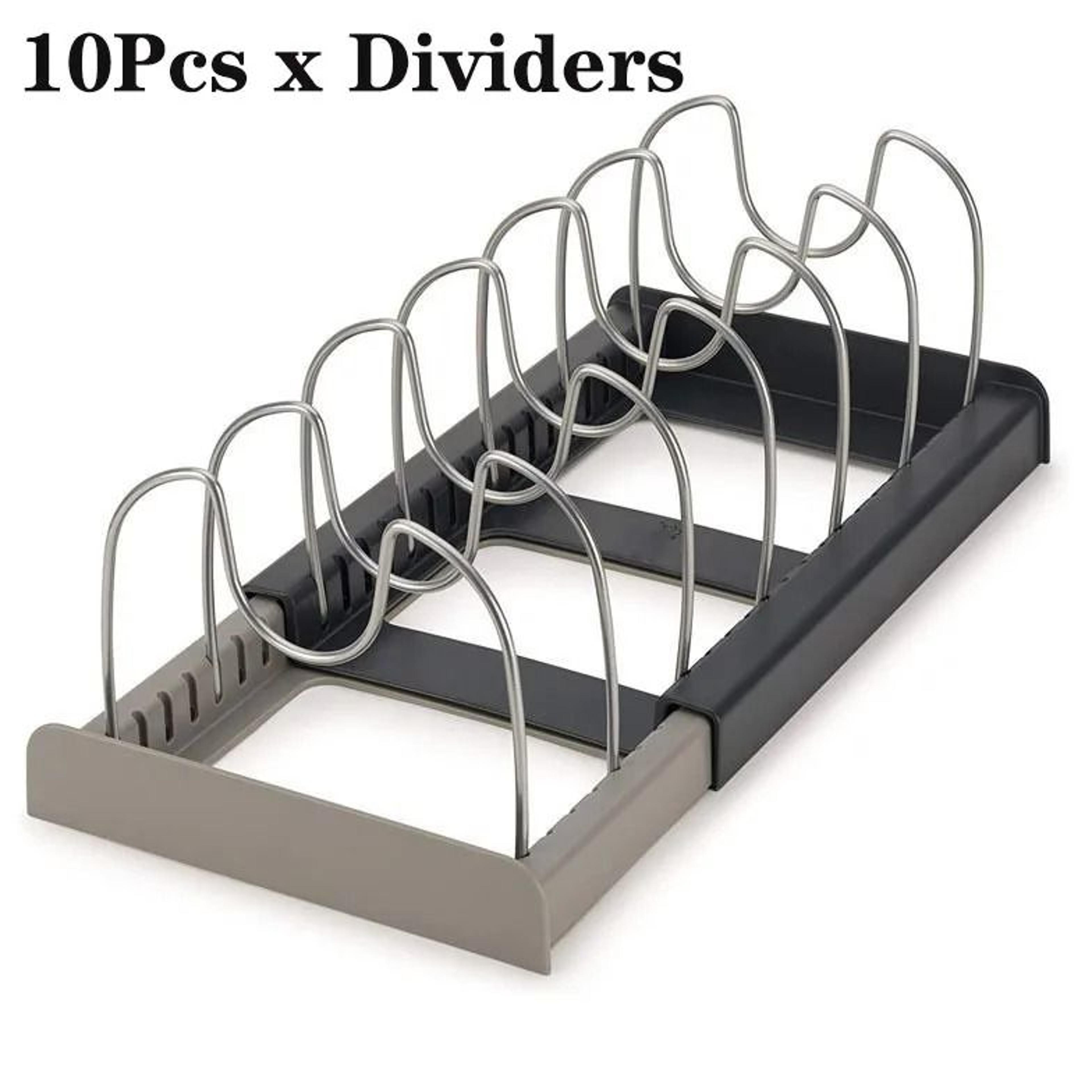 multi-compartment pot and pan organizer - adjustable cabinet & pantry rack for baking sheets, cutting boards, and plates