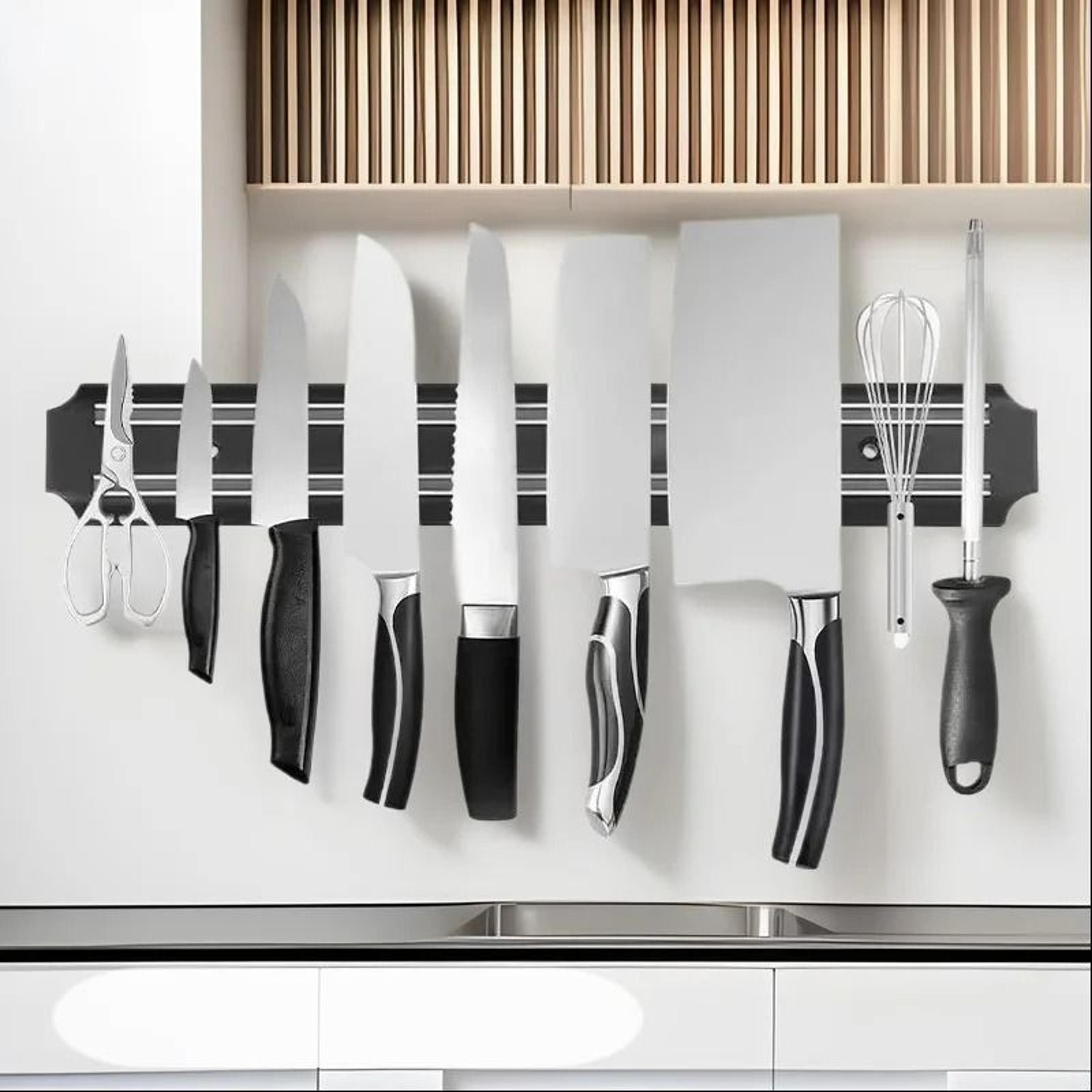 wall-mounted magnetic knife strip - heavy-duty stainless steel storage bar & secure kitchen utensils holder