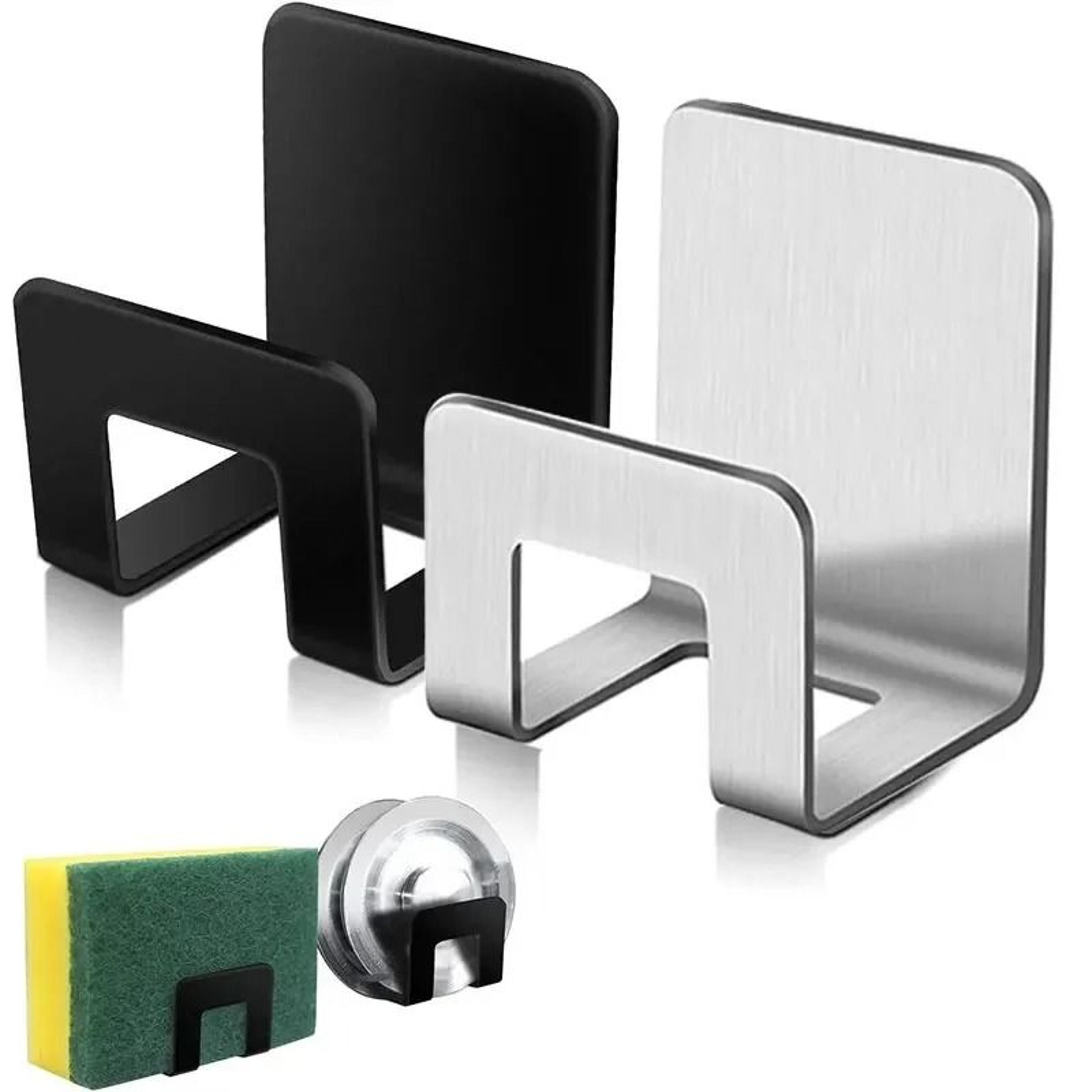stainless steel self-adhesive sponge holder - wall-mounted sink tray drainer rack & kitchen wire rag organizer