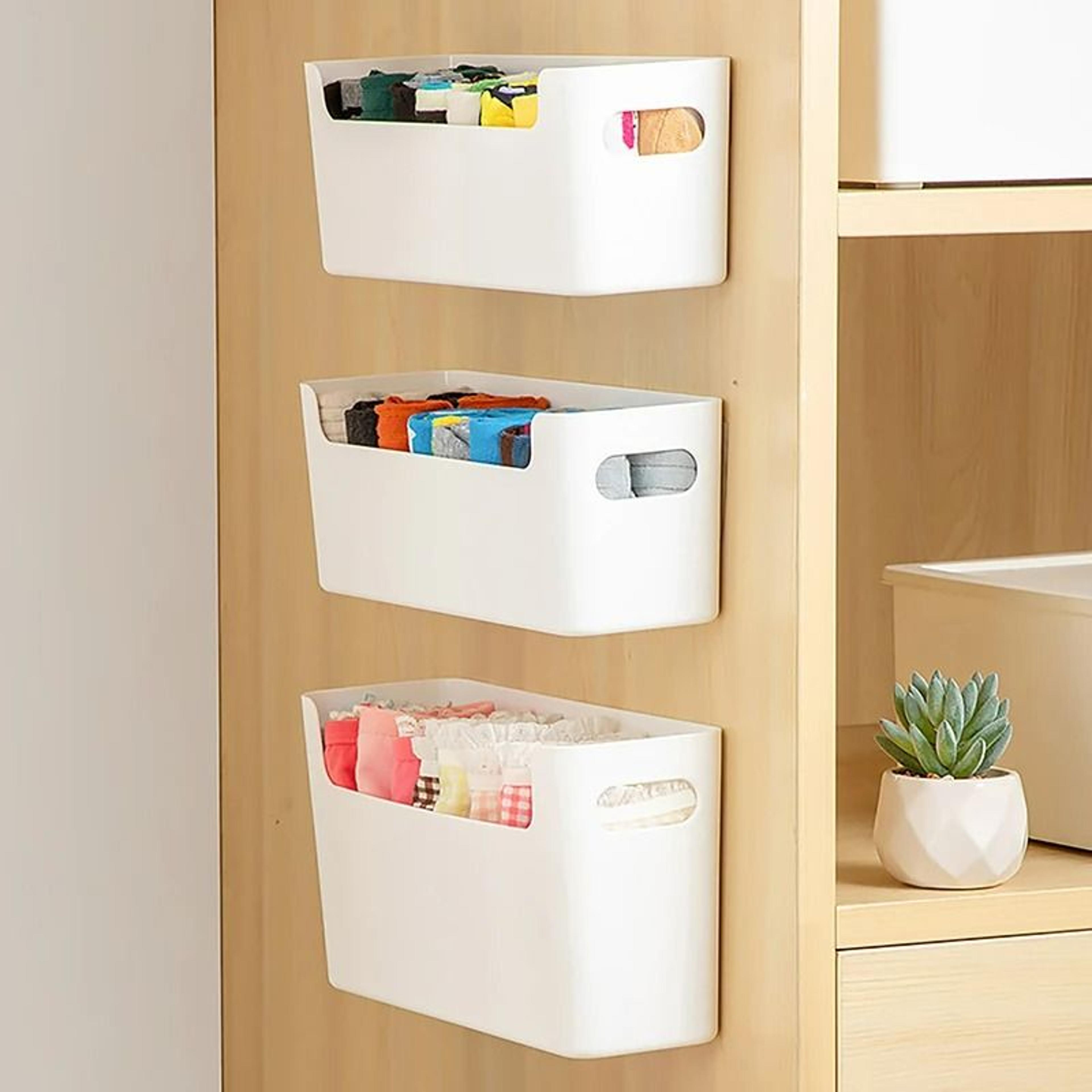 cabinet door adhesive storage bin - non-perforated kitchen wall rack & cling film organizer