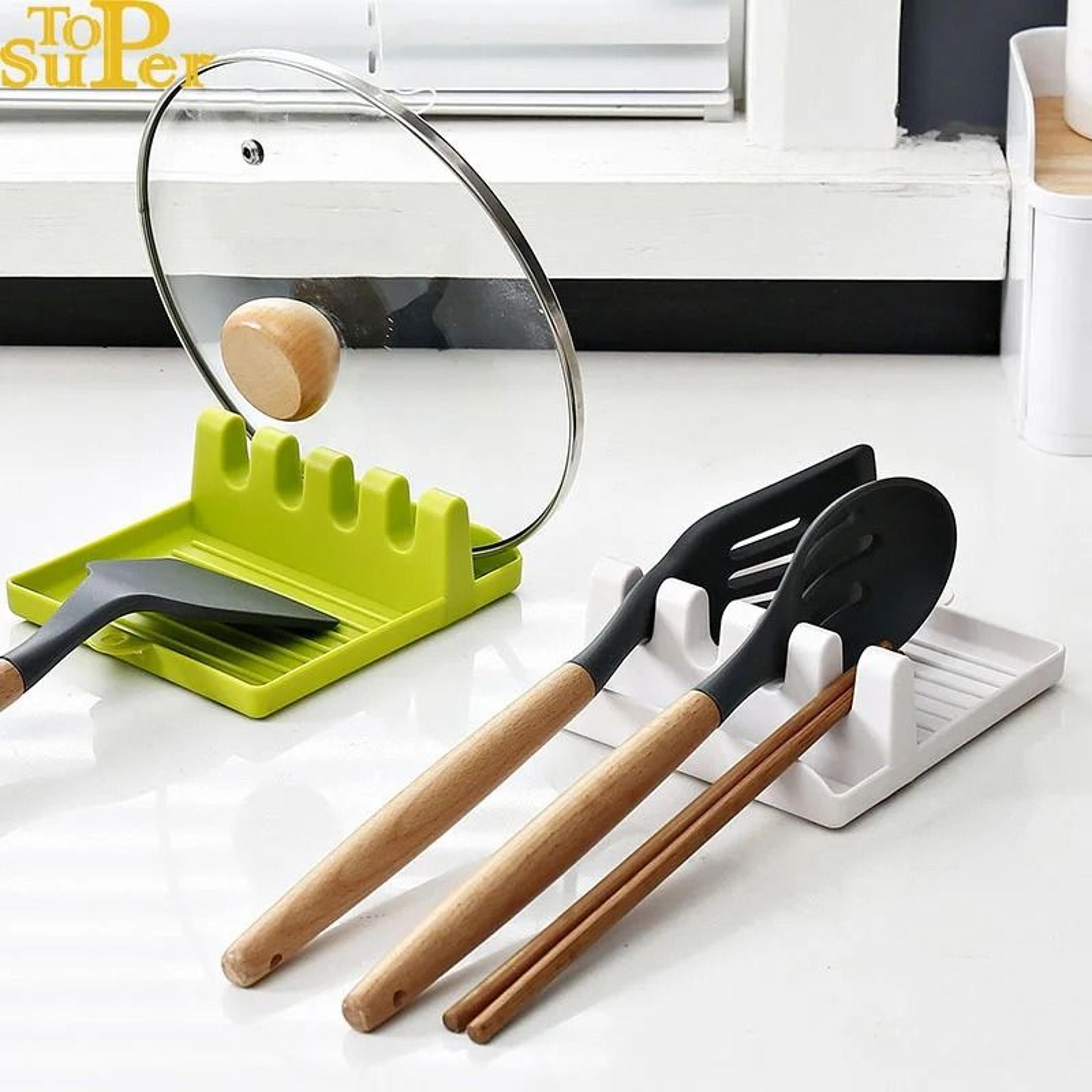 multi-slot kitchen utensil rest - heat-resistant spatula & spoon holder with drip pad base