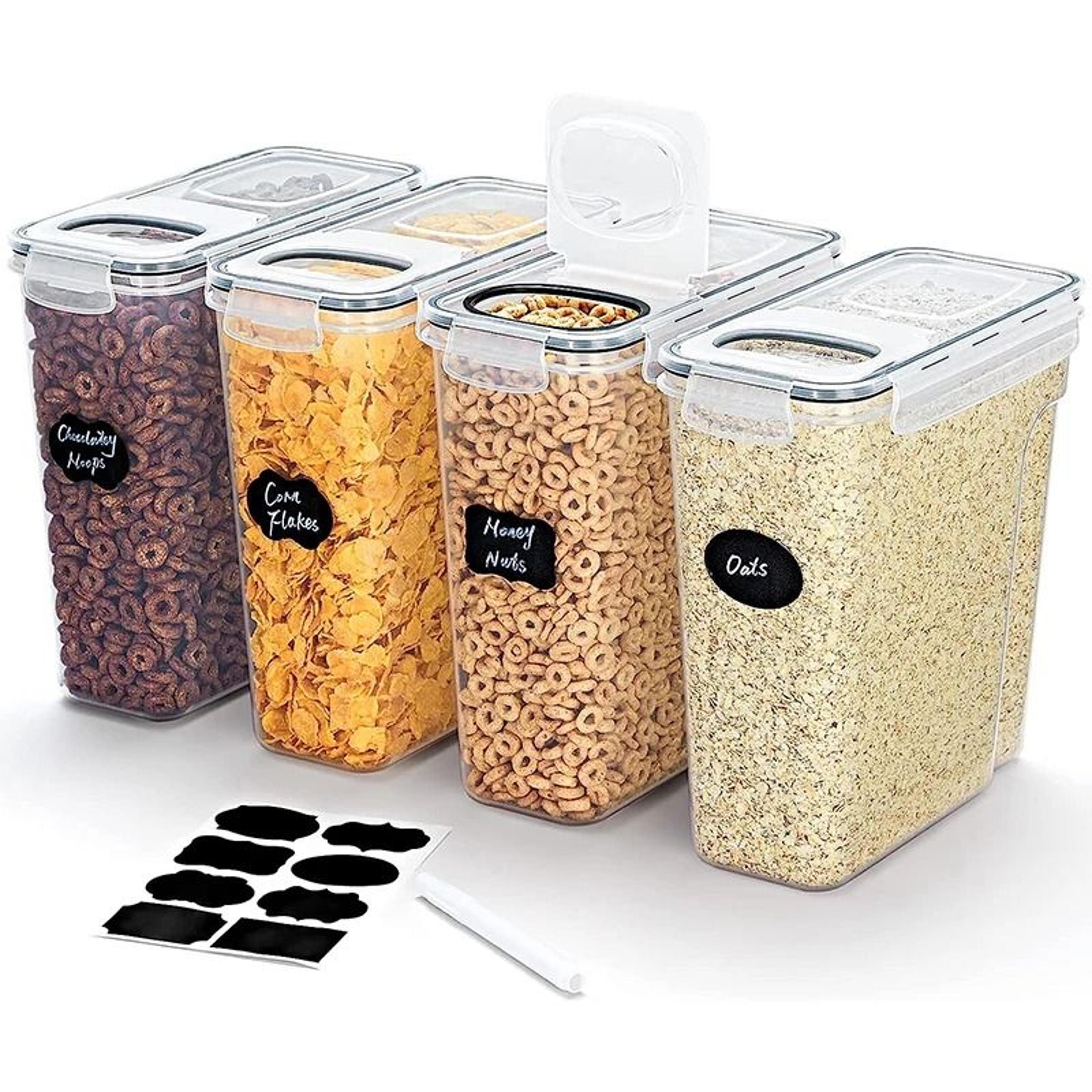 4l large-capacity airtight cereal storage containers with label kit - 4 pack