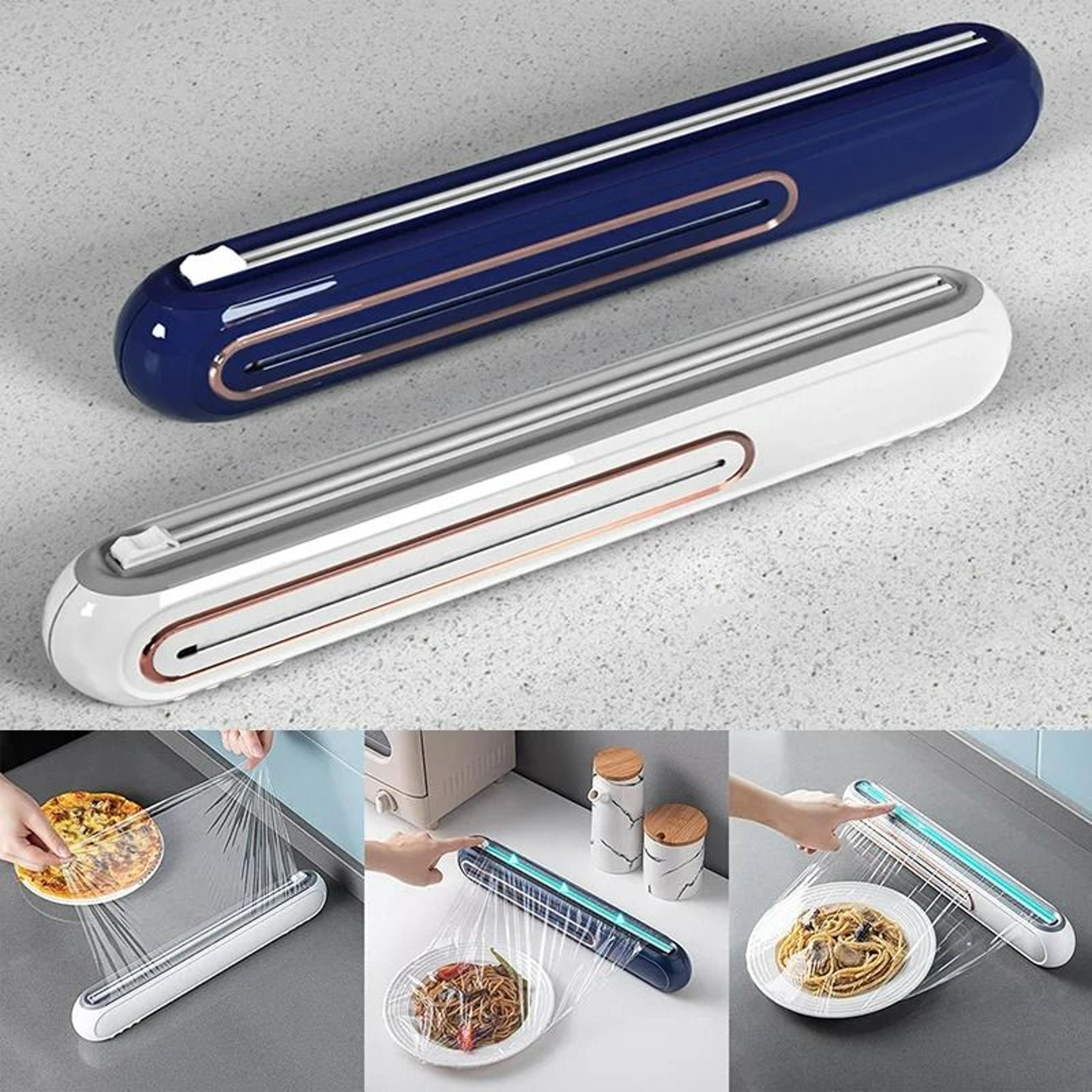 wall-mounted magnetic film and foil dispenser with slide cutter
