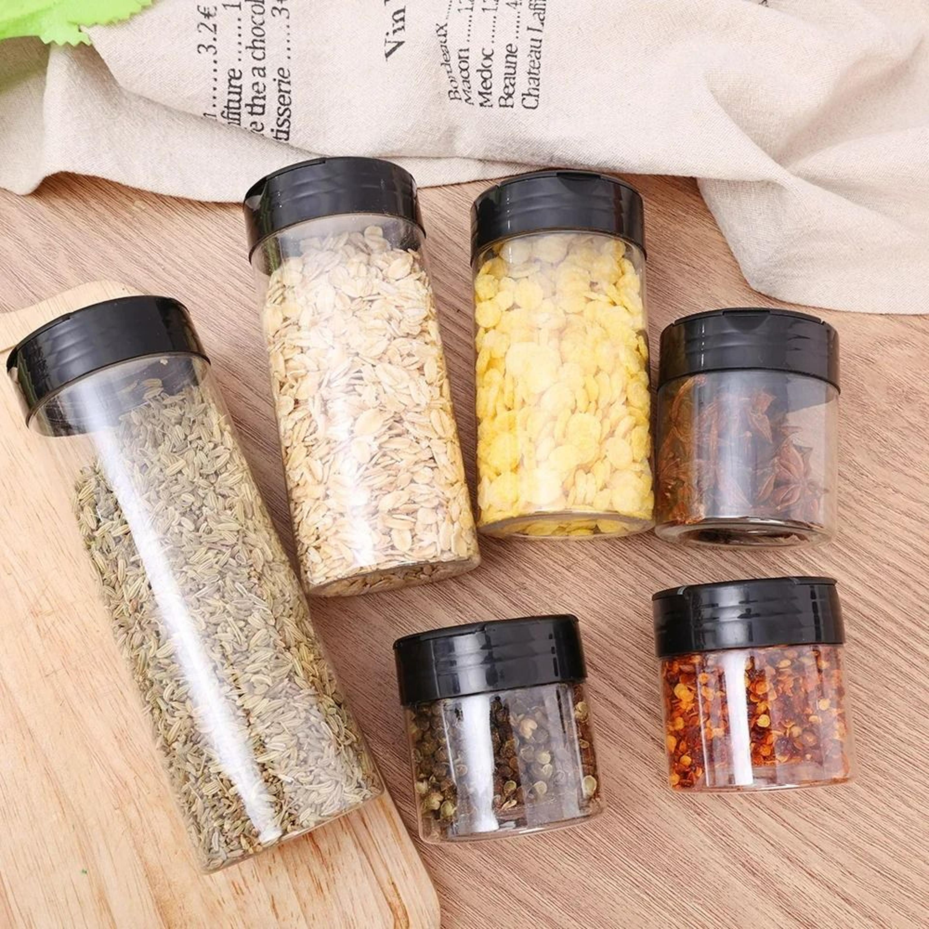 transparent seasoning and spice storage bottles
