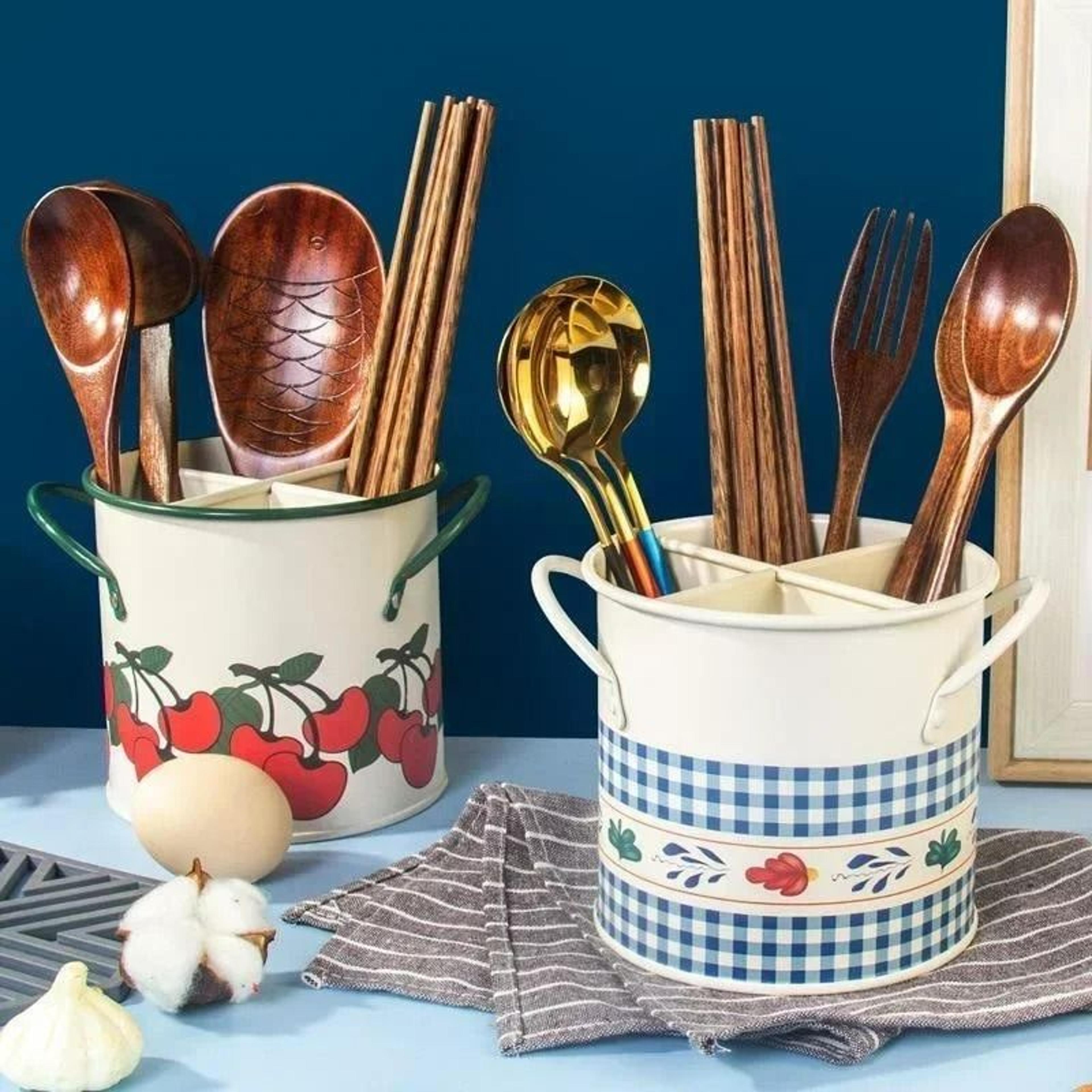 retro multi-compartment tableware storage bucket & draining rack