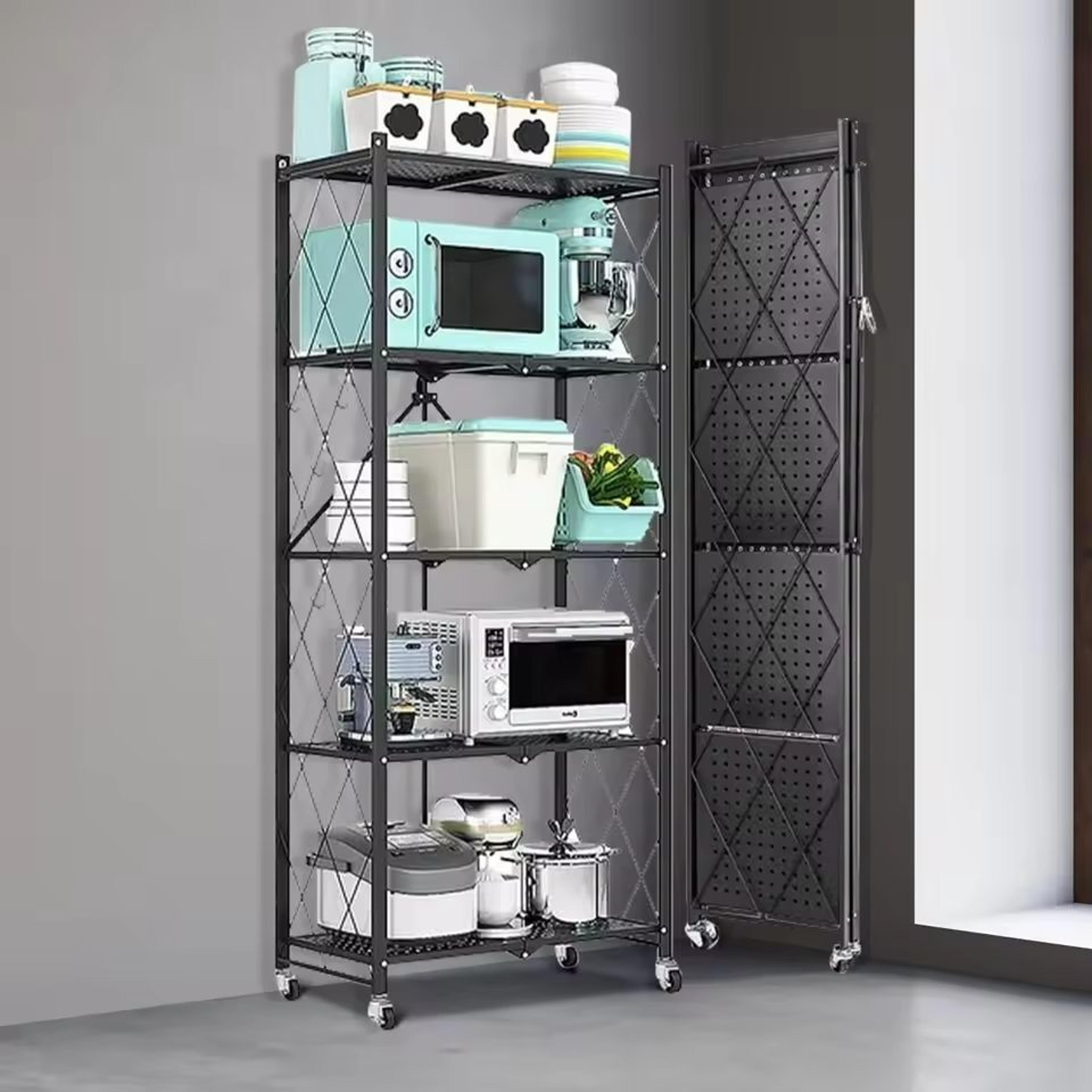 5-tier heavy-duty foldable storage shelving unit with wheels