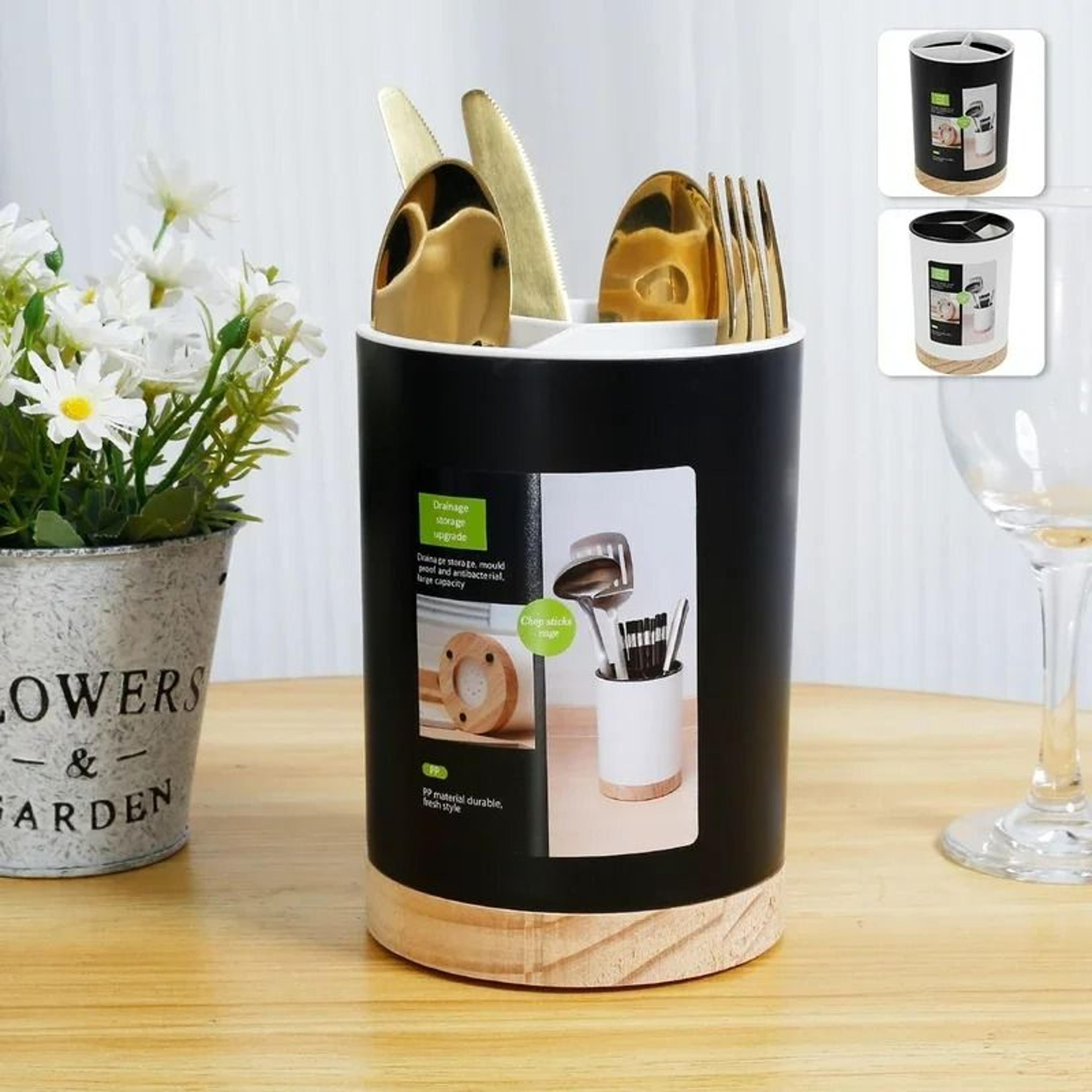360° rotating multi-grid kitchen utensil holder and tableware drainer