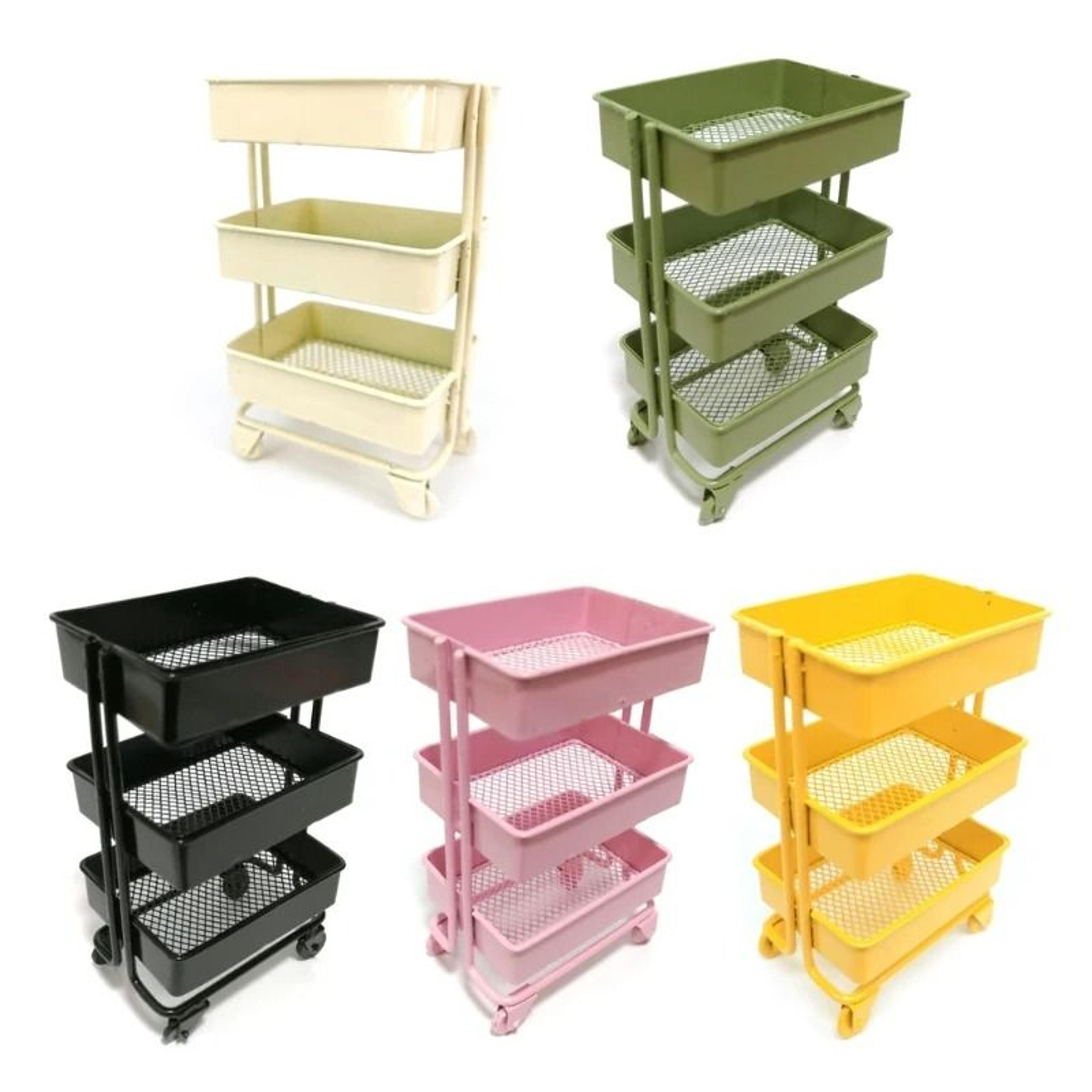 miniature 3-tier utility trolley cart and dollhouse storage rack