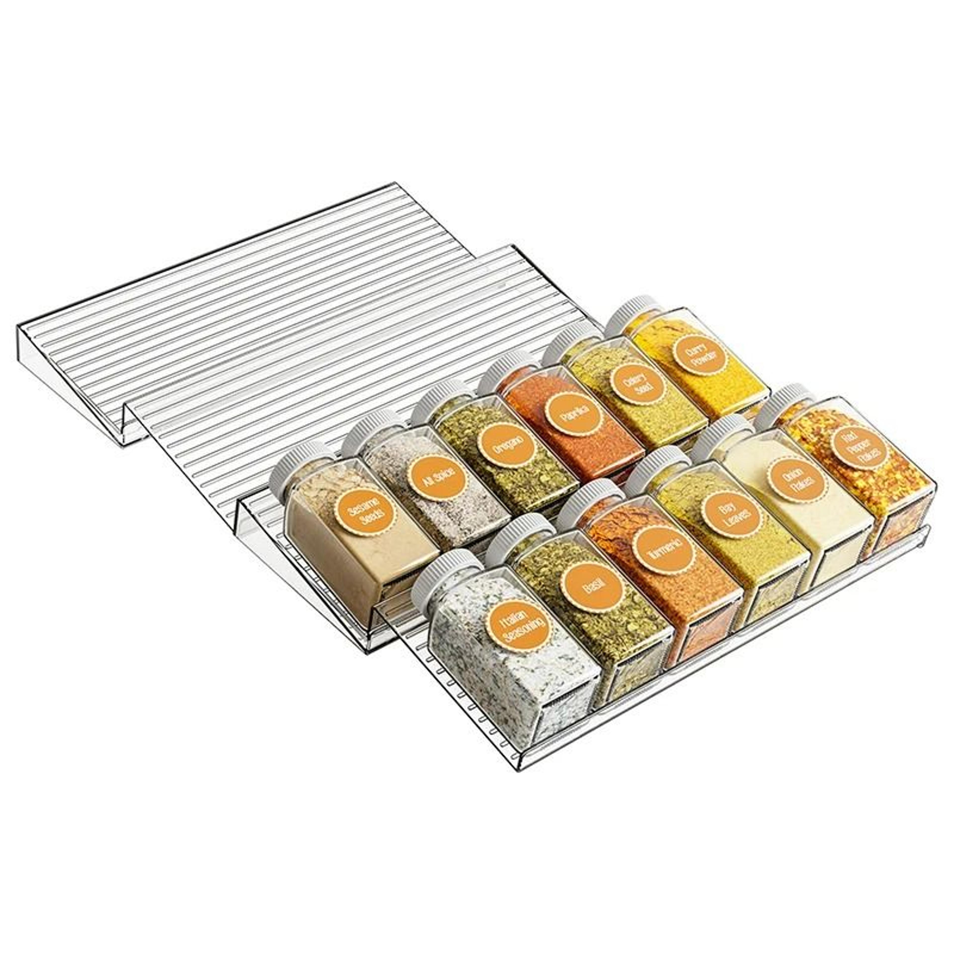 adjustable stepped kitchen drawer spice rack and seasoning bottle organizer