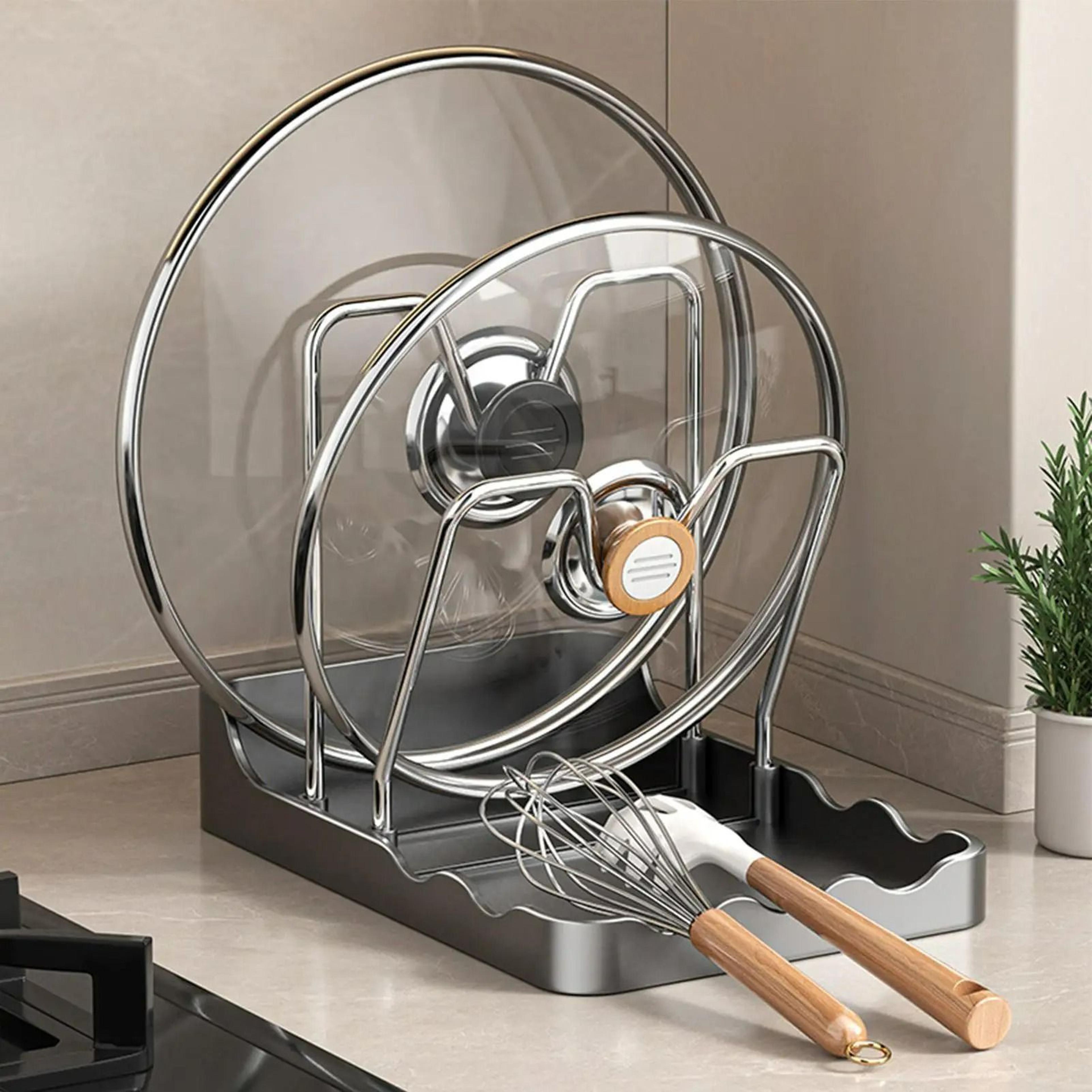 double-layer pan lid organizer and pot lid rack with draining tray
