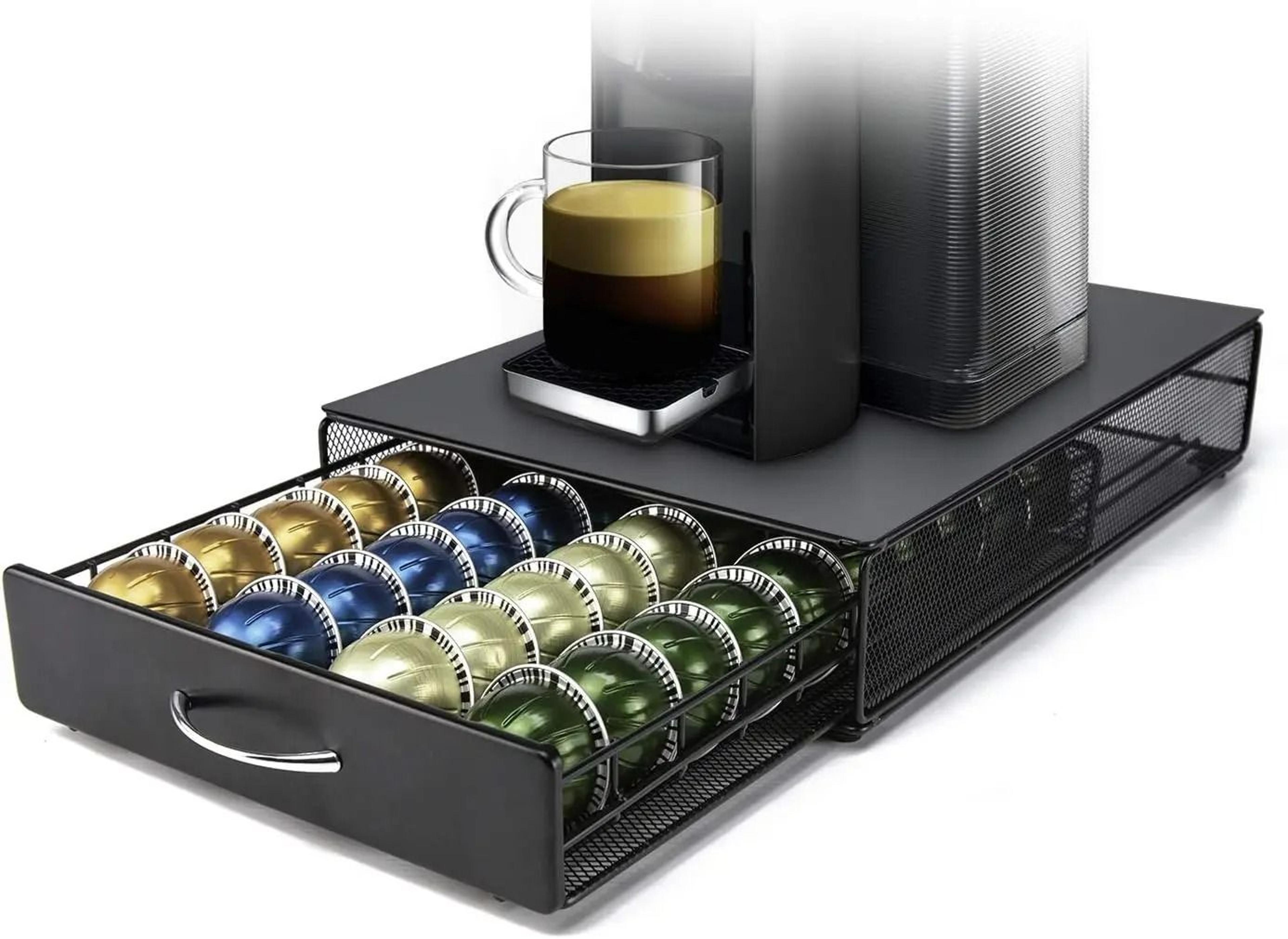 heavy-duty vertuoline capsule storage drawer & metal coffee pod organizer (40-count capacity)