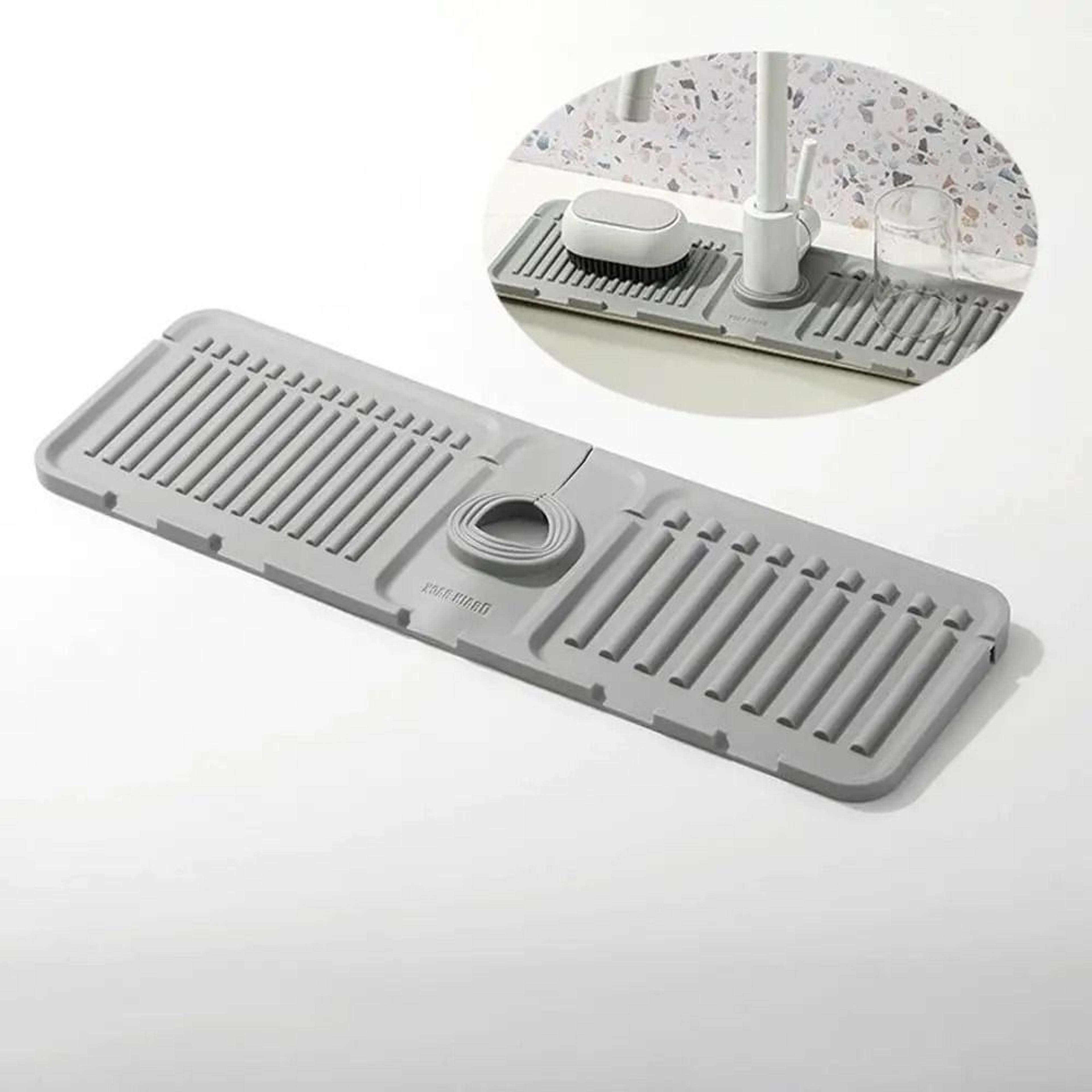 sloped silicone faucet draining mat & fast-drying sink countertop protector