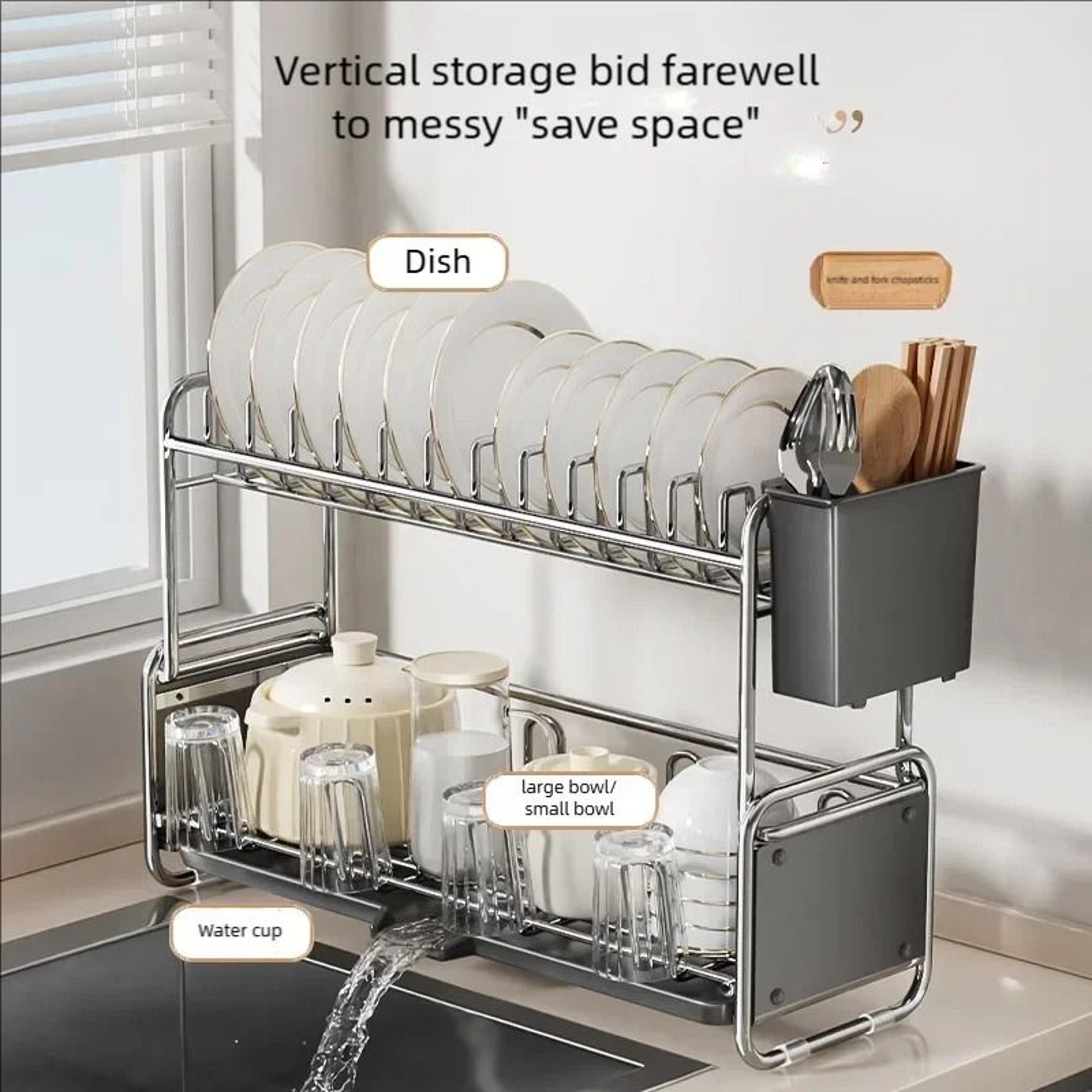narrow countertop dish drying rack & rustproof organizer with drainboard