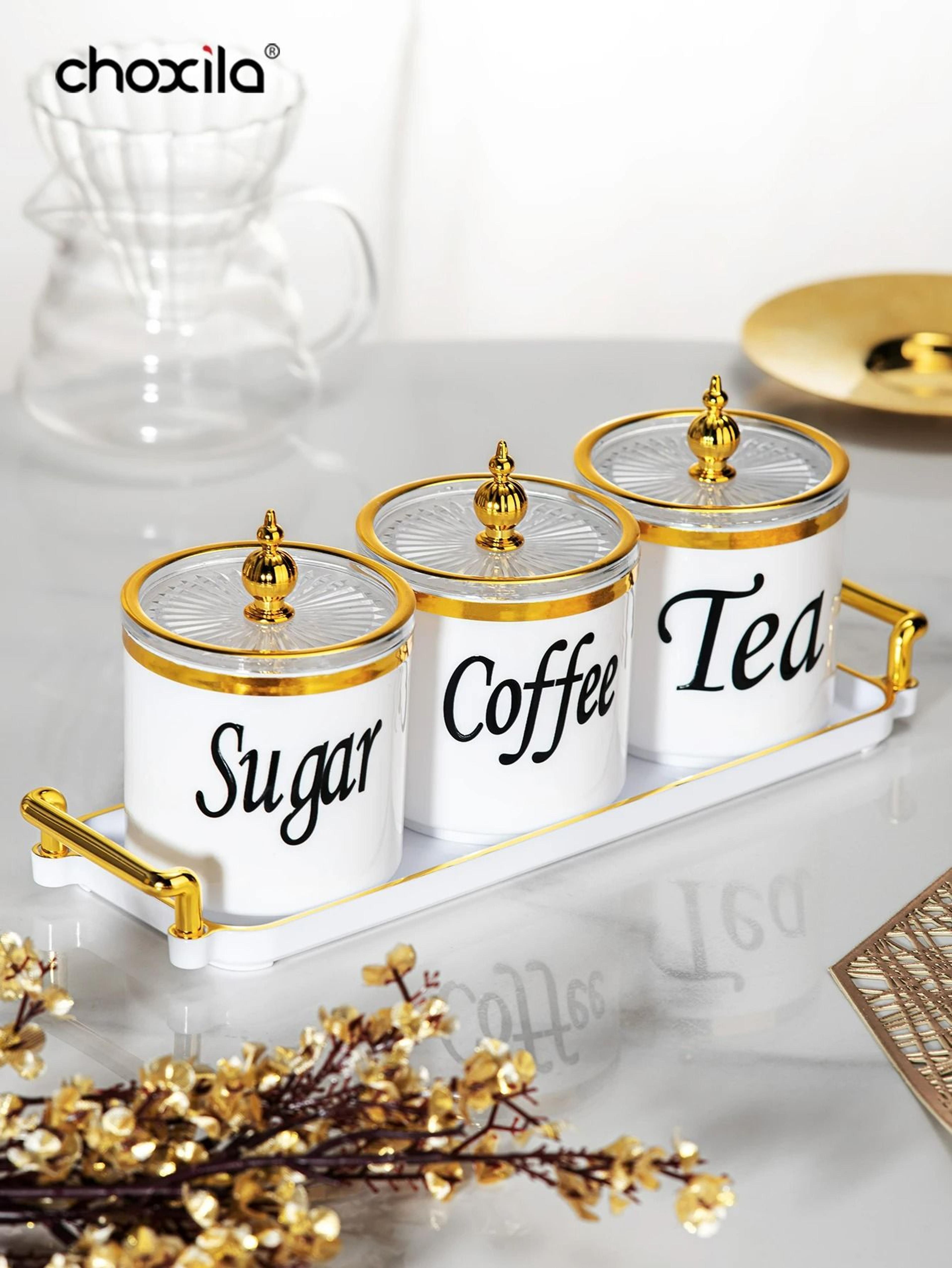 4-piece premium coffee canister set with matching serving tray