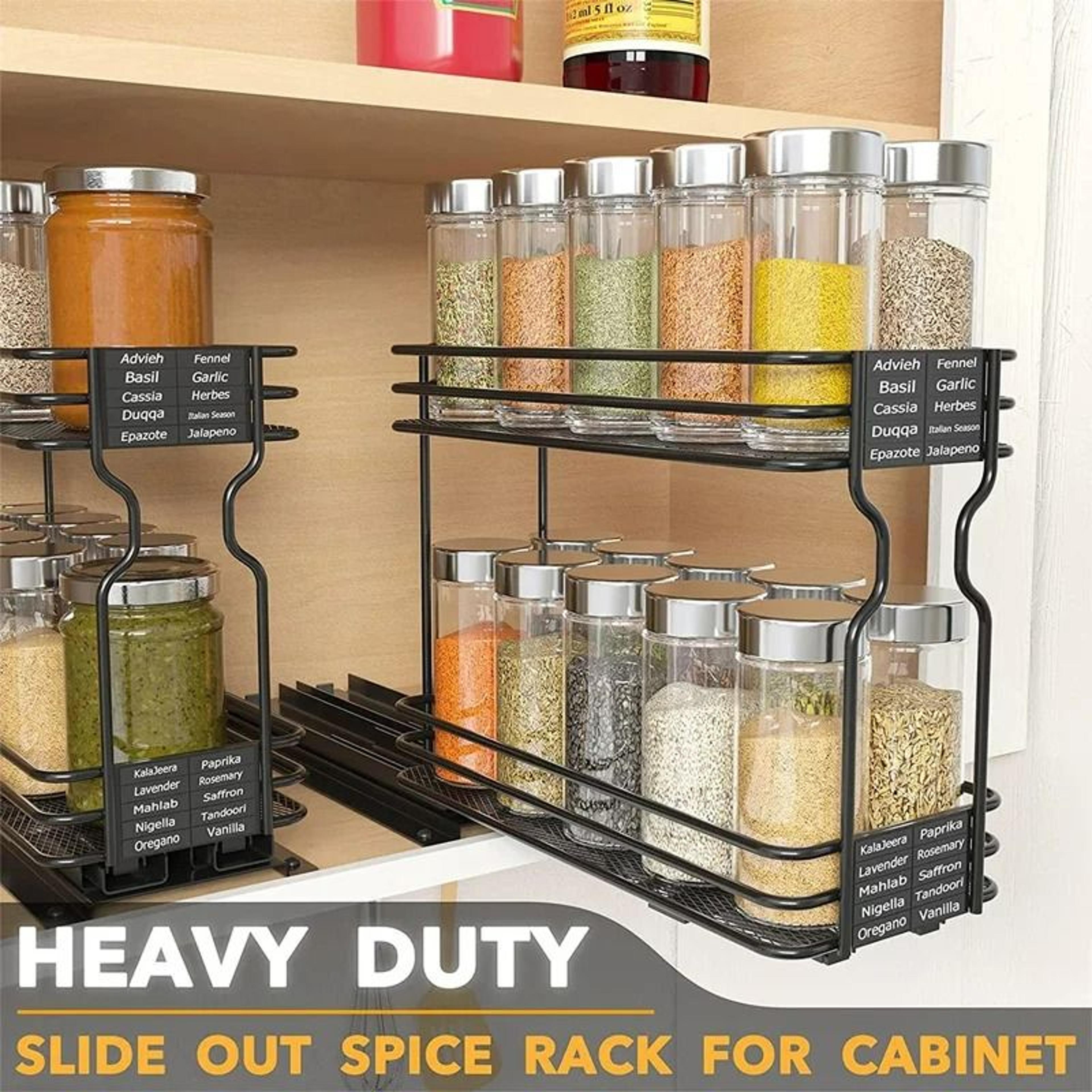 slide-out spice rack organizer & pull-out metal seasoning drawer