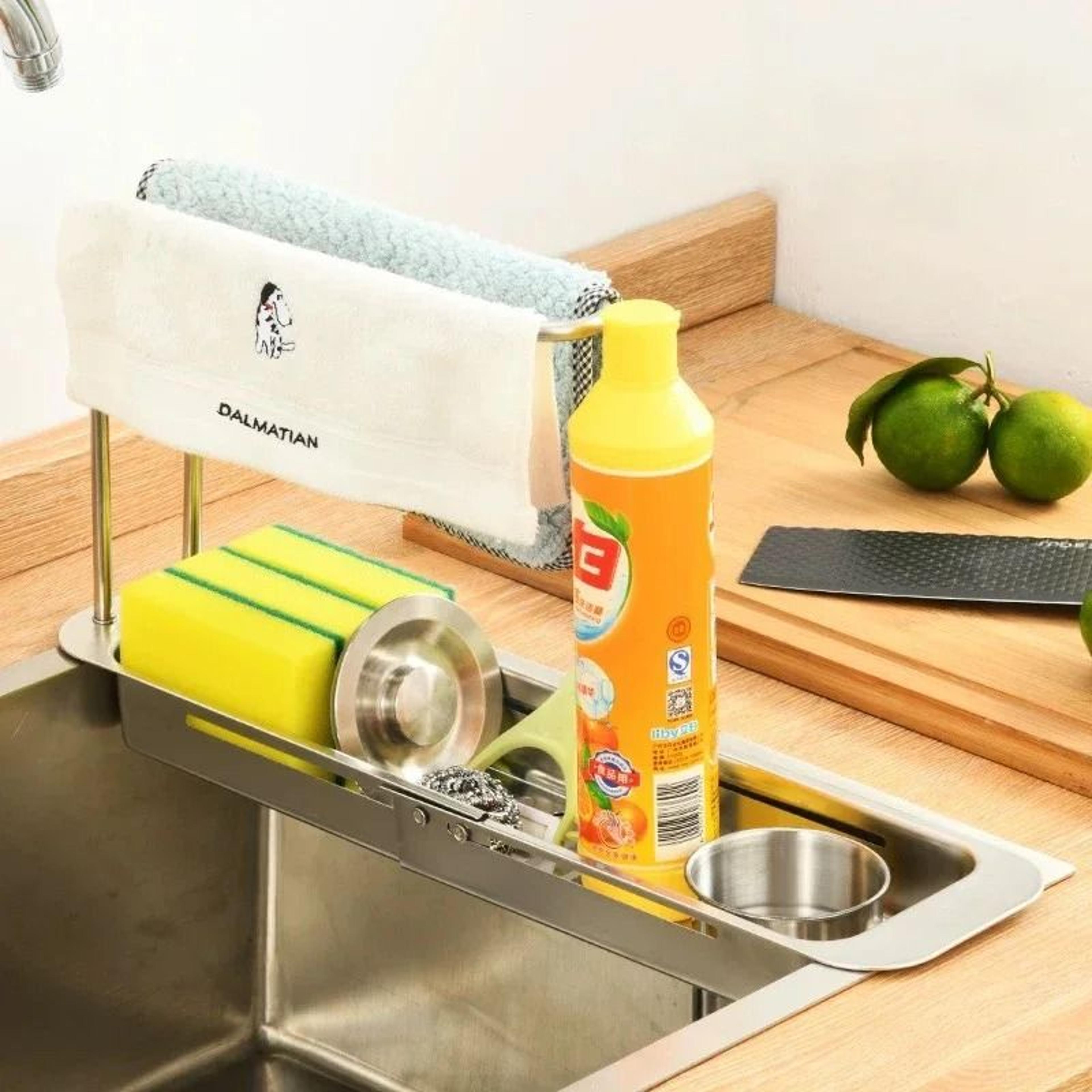 telescopic sink storage rack & stainless steel sponge holder