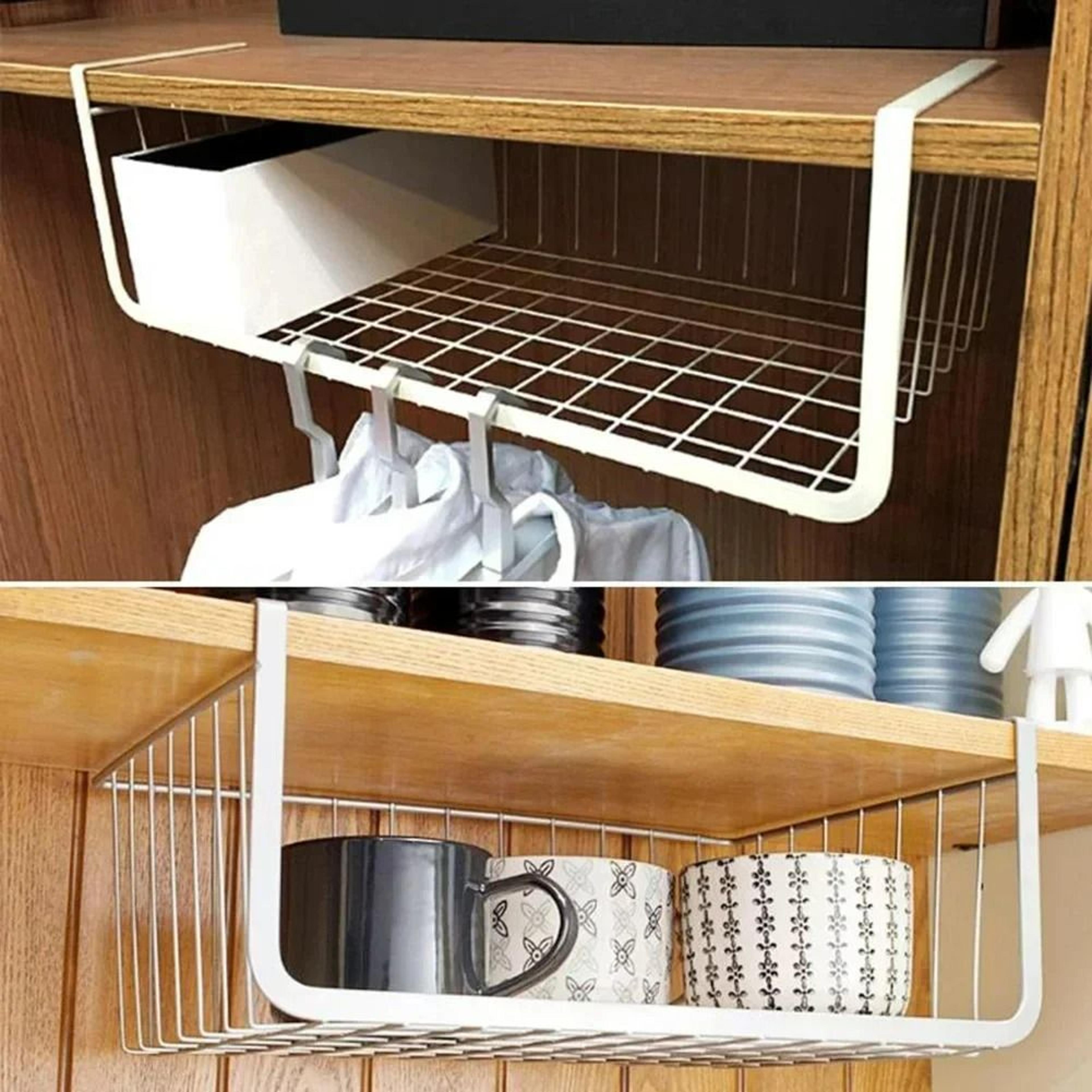new under-shelf hanging mesh basket & wire cupboard organizer