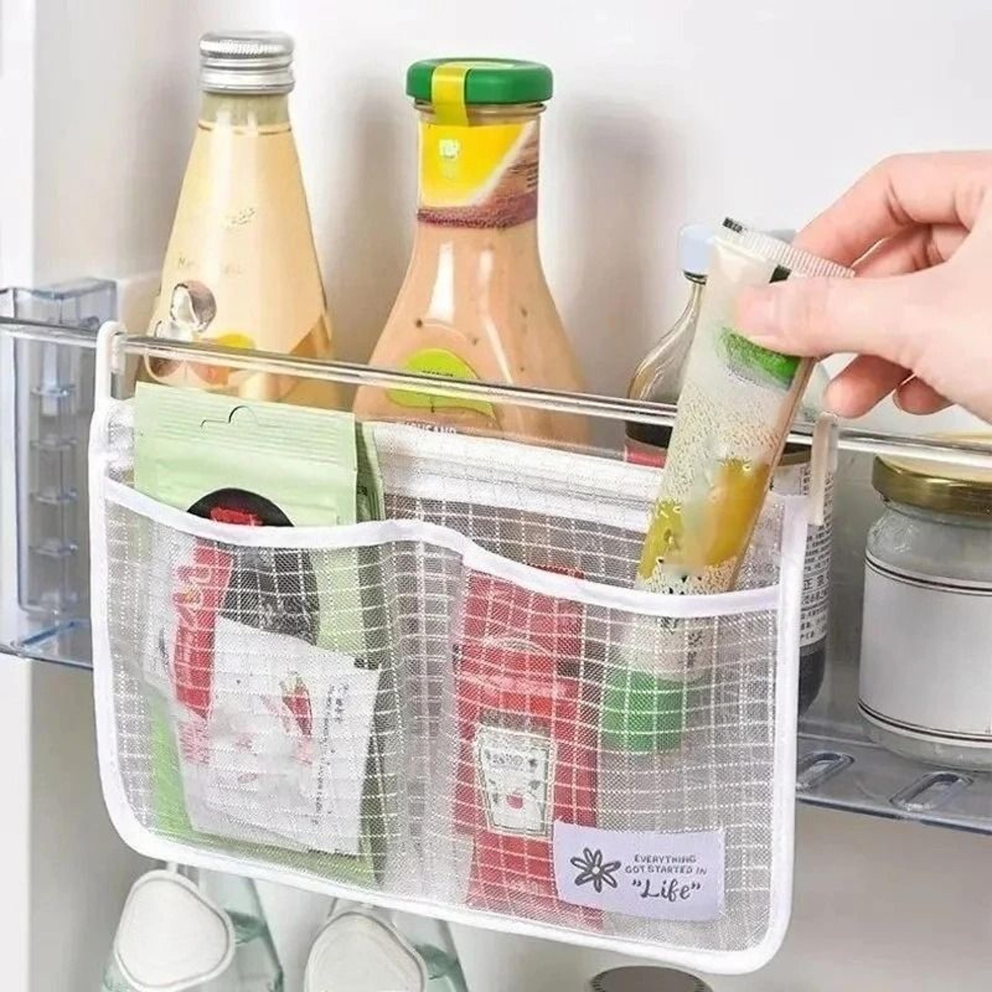 refrigerator storage net bag & double-compartment hanging mesh organizer