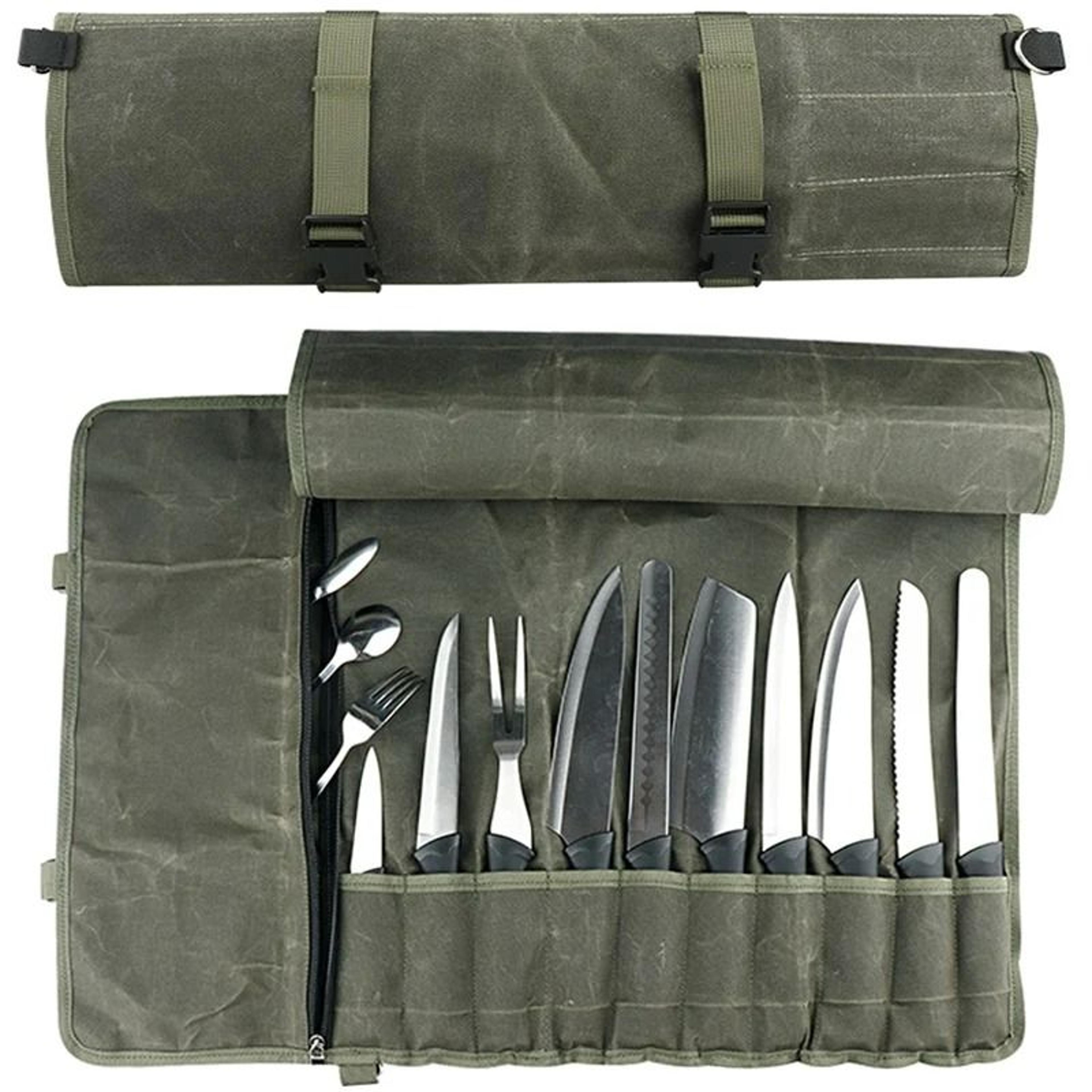 portable canvas chef knife roll bag & professional kitchen cleaver carrying case