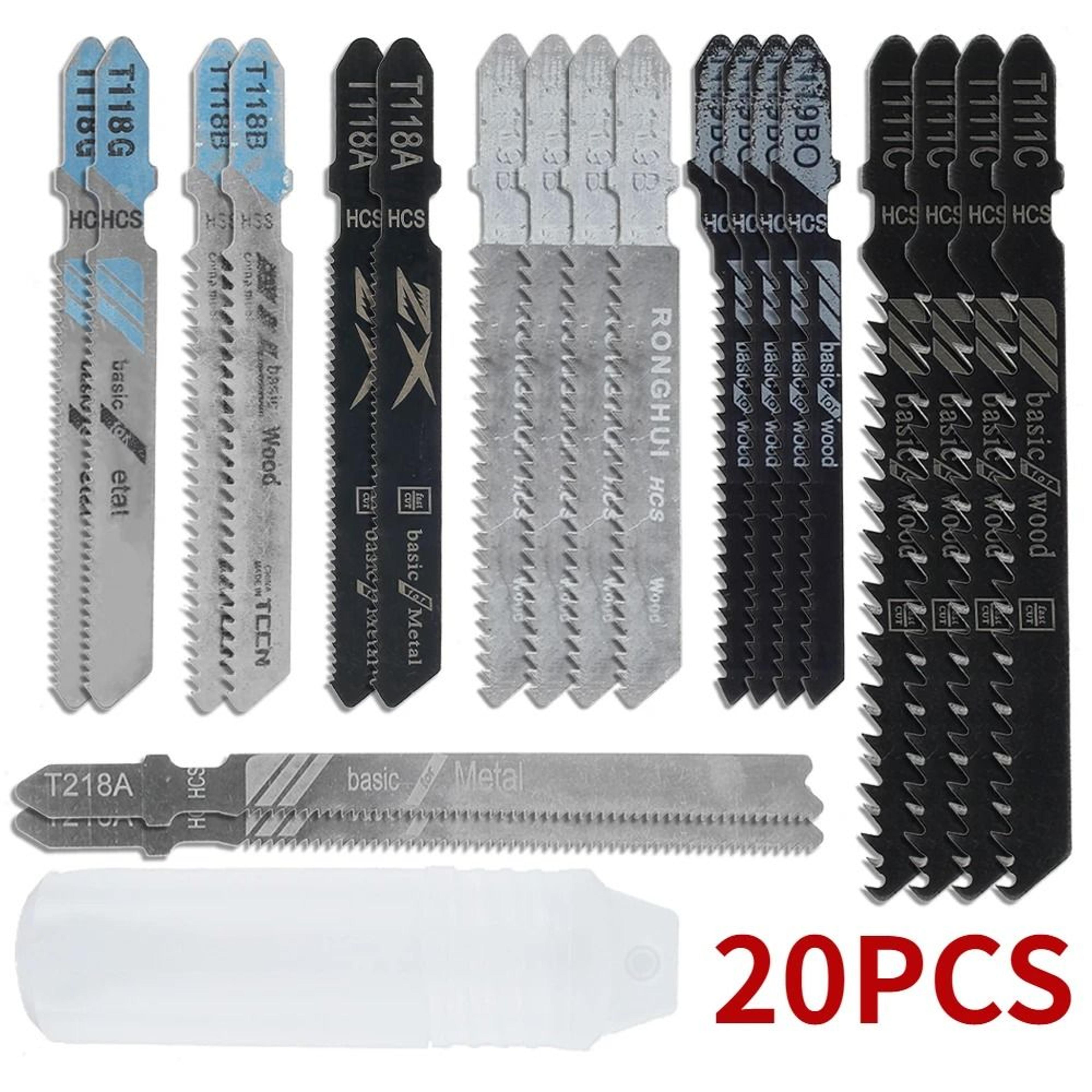 20-piece multi-purpose t-shank jigsaw blade set & assorted high-carbon steel cutting matrix