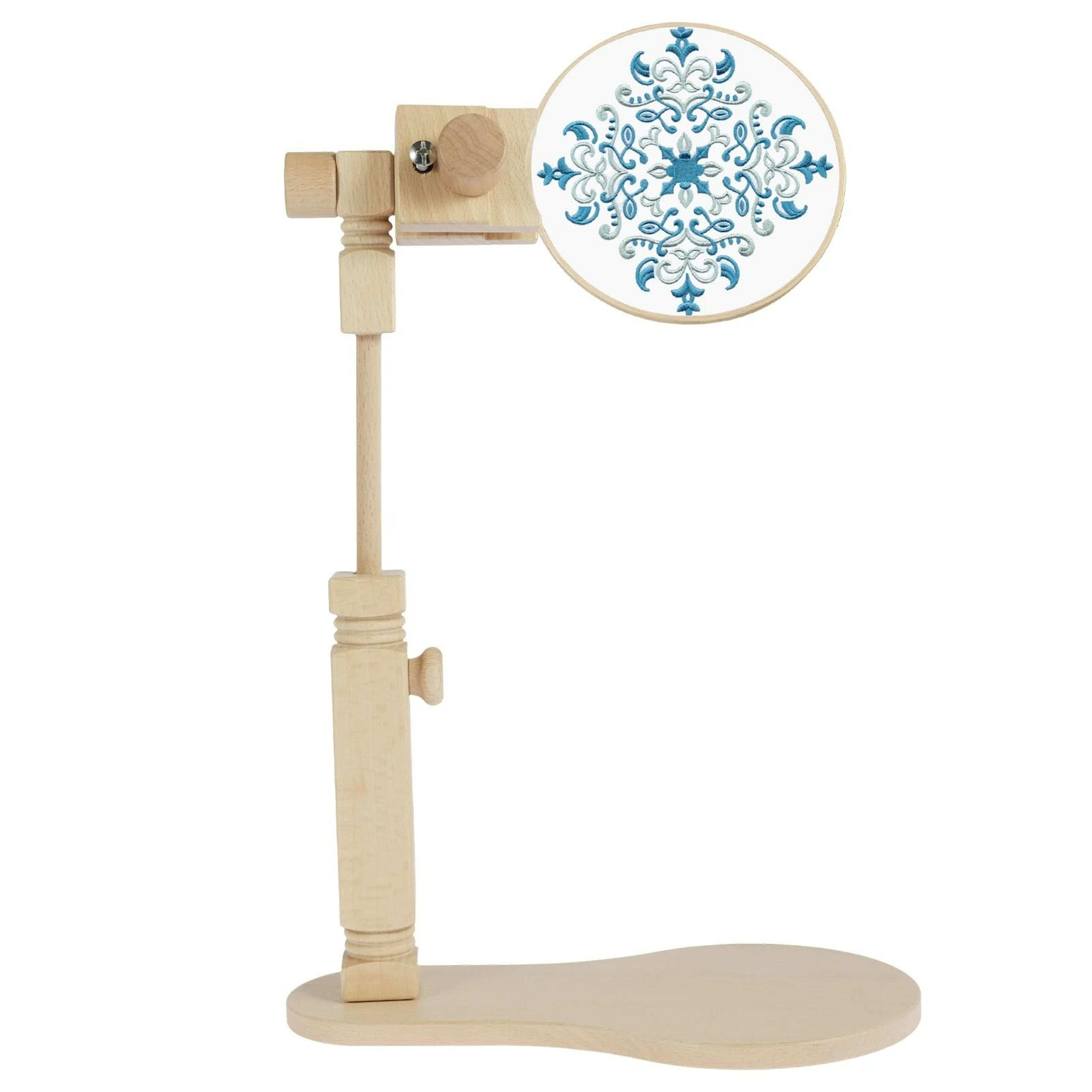 hands-free wooden embroidery stand – 360-degree rotating hoop holder