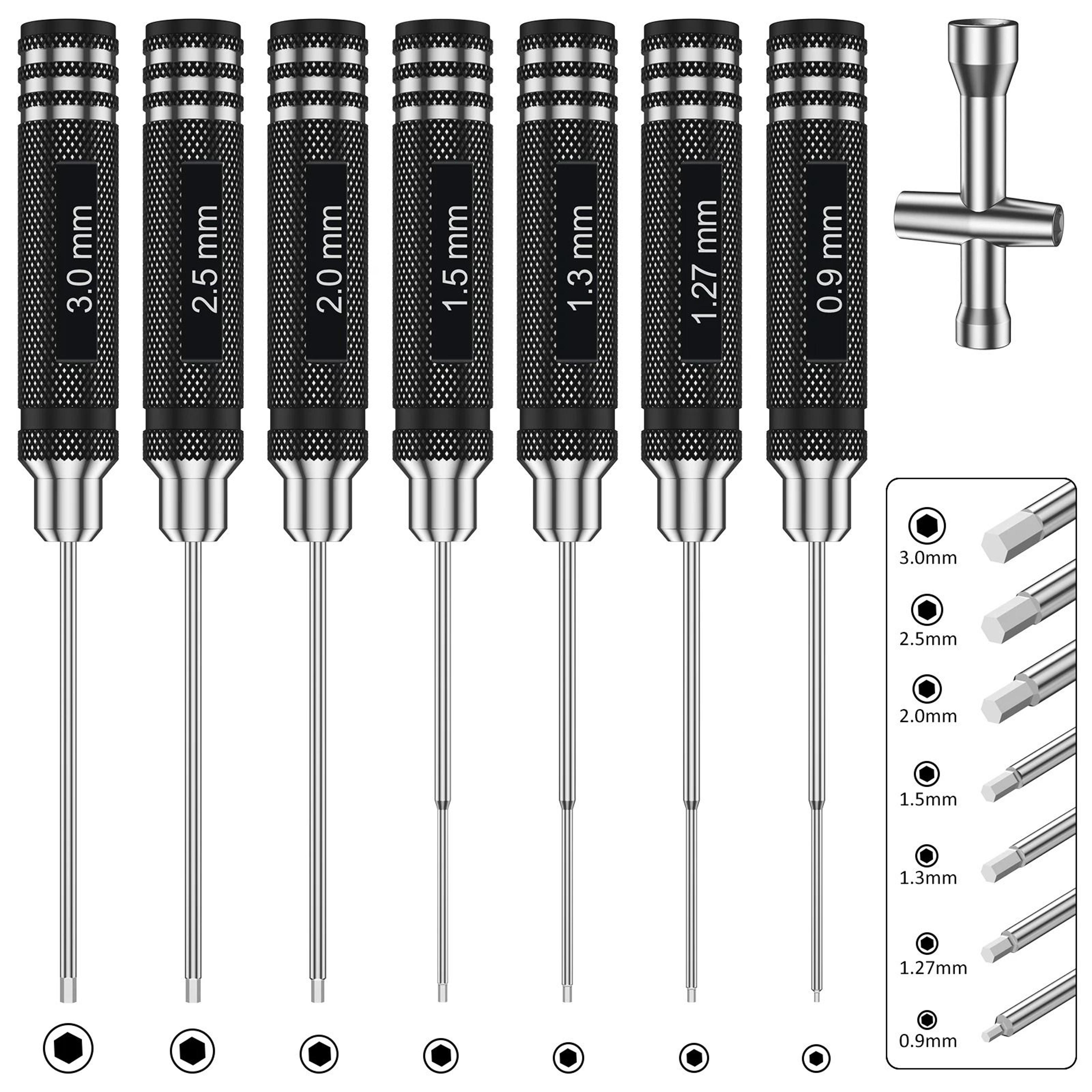 precision hex screwdriver set – 7-piece metric rc hobby tool kit
