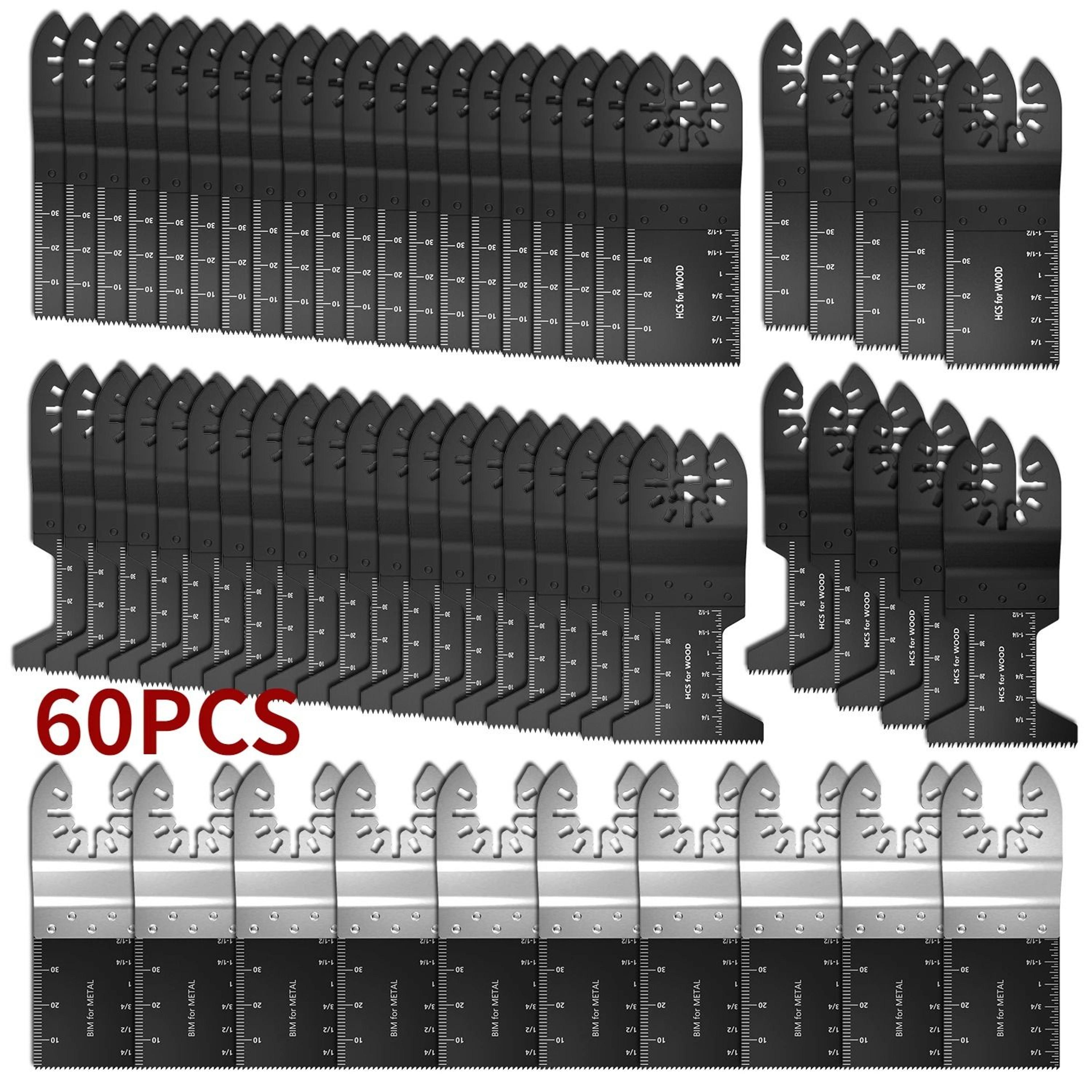 60-piece high carbon steel oscillating multitool blades kit – quick release fast cutting saw blades
