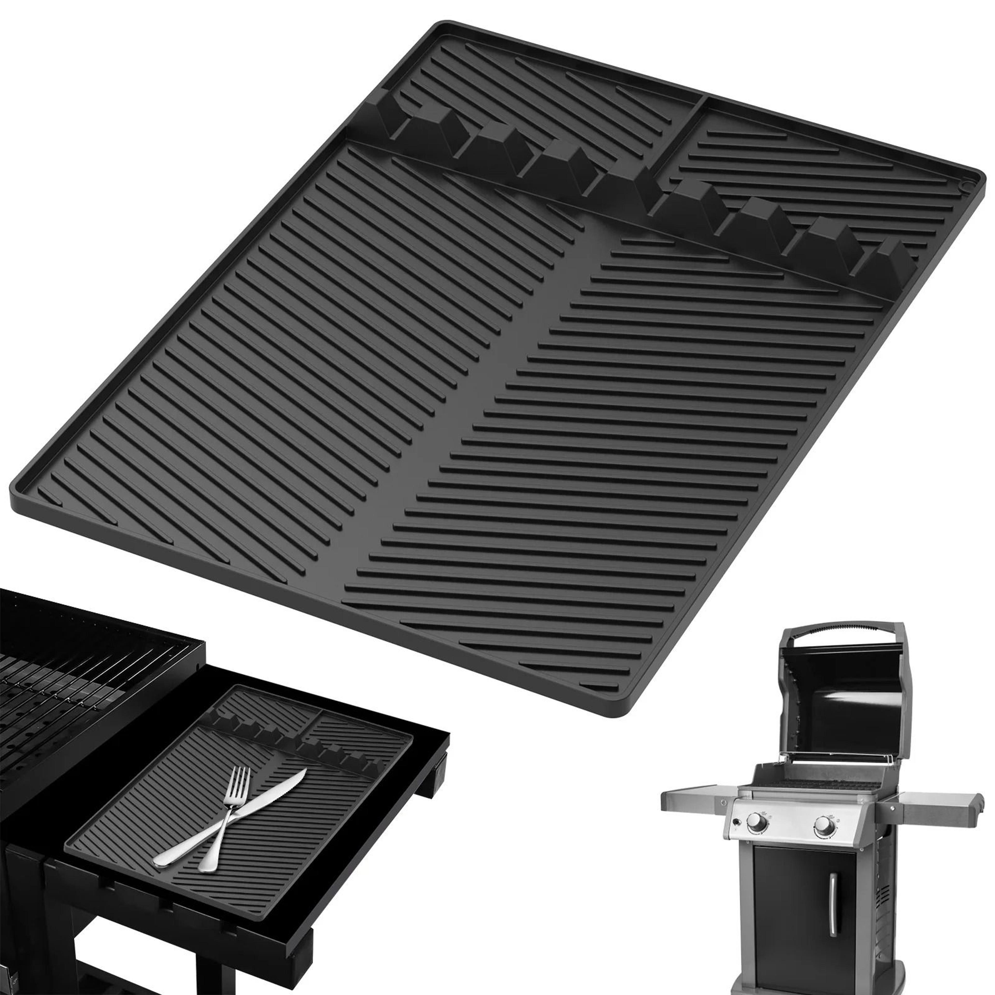 silicone grill side shelf mat – non-slip heat-resistant bbq tool pad with 8 slots