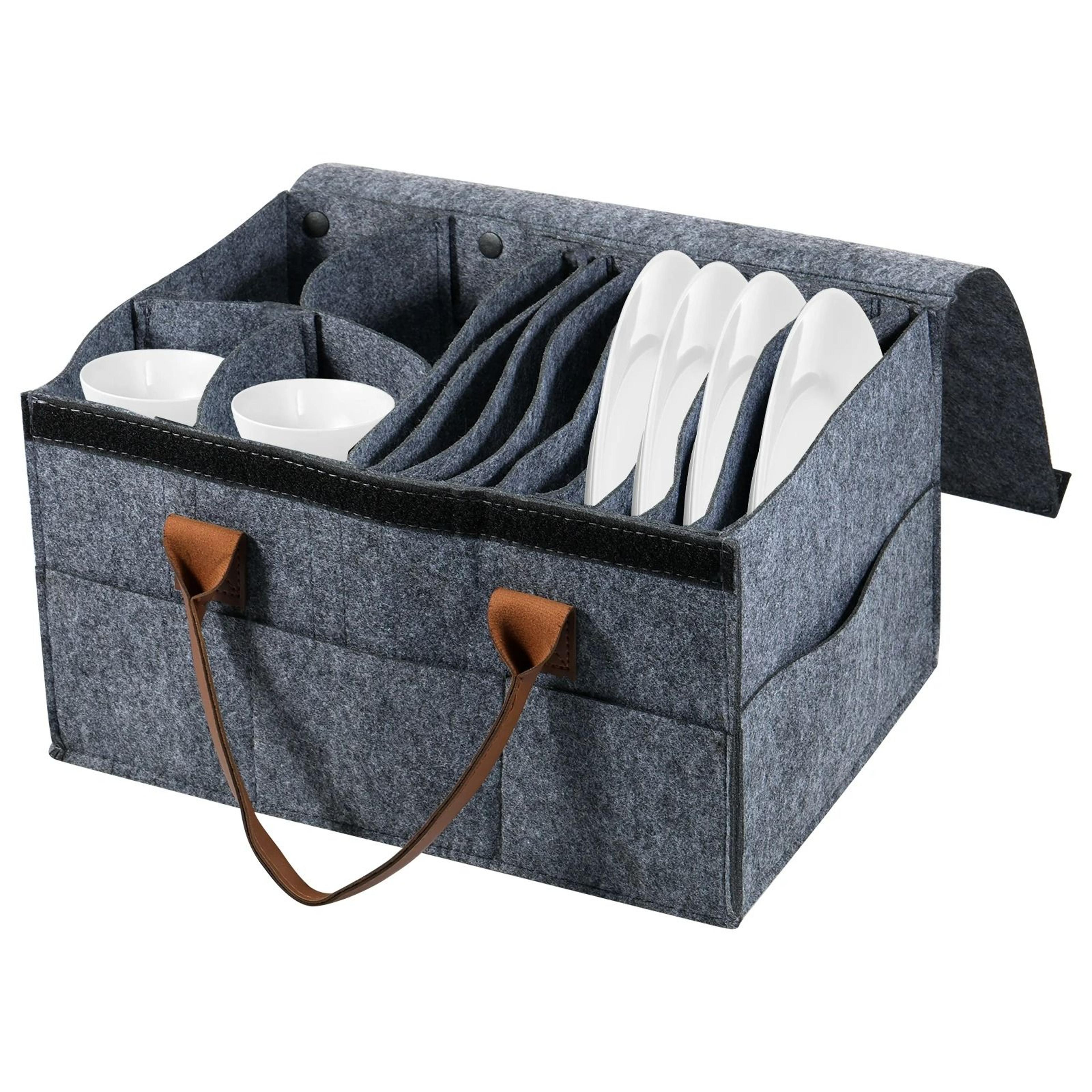 felt dish and cup storage organizer bag – thickened rv kitchen cabinet layered plate storage box