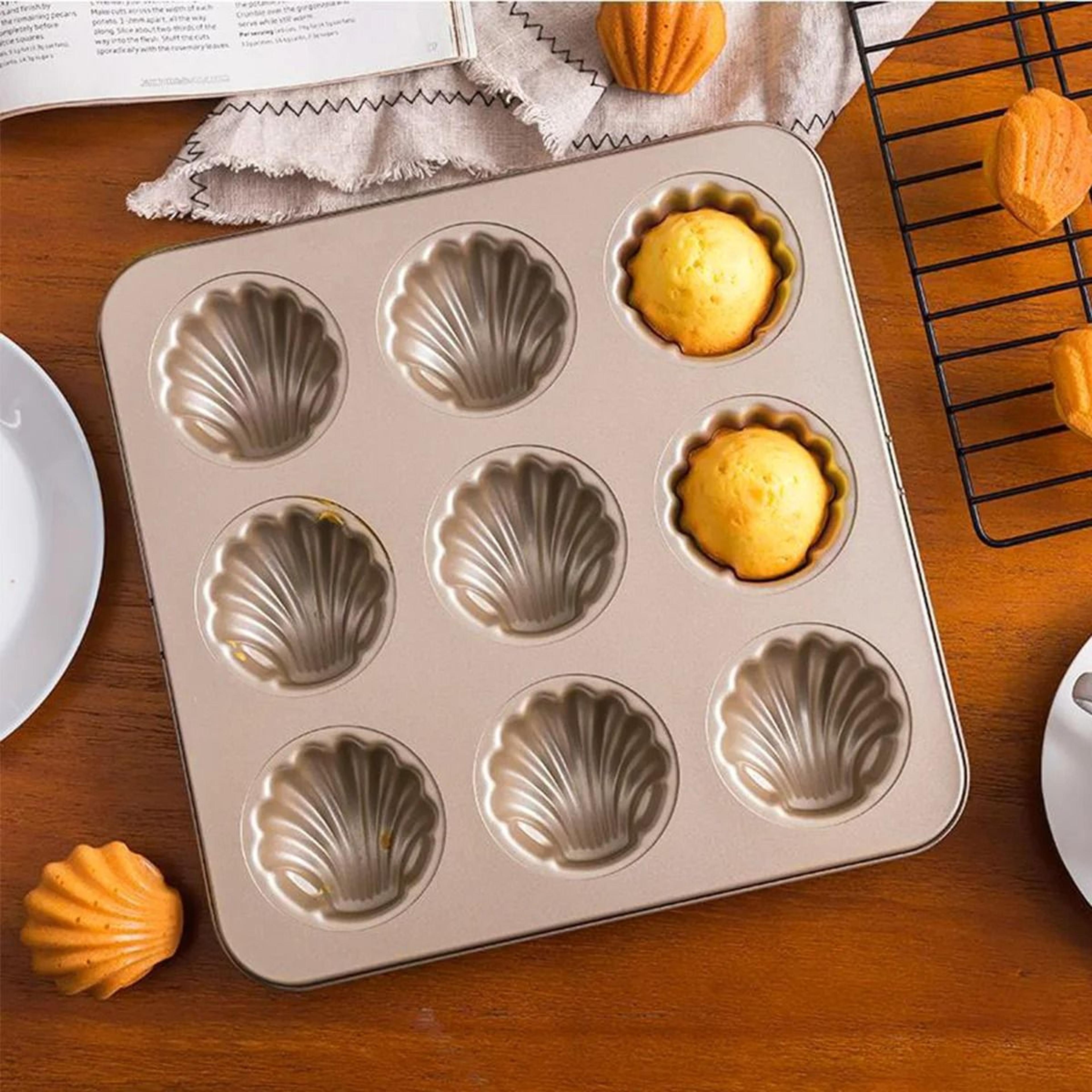 9-cavity non-stick madeleine baking pan – heavy-duty carbon steel shell-shaped cake and candy mold